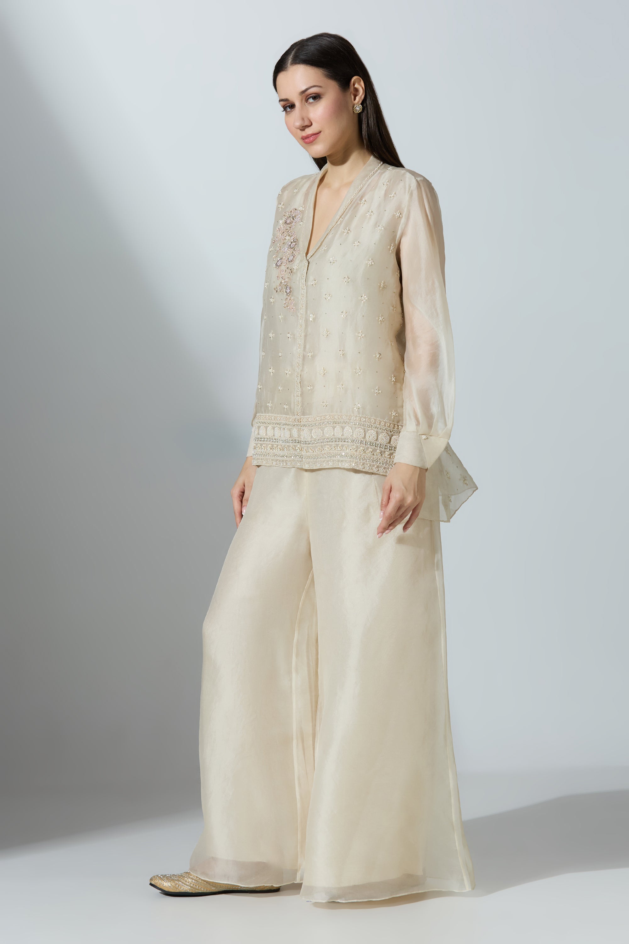 White Organza Shirt With Pant
