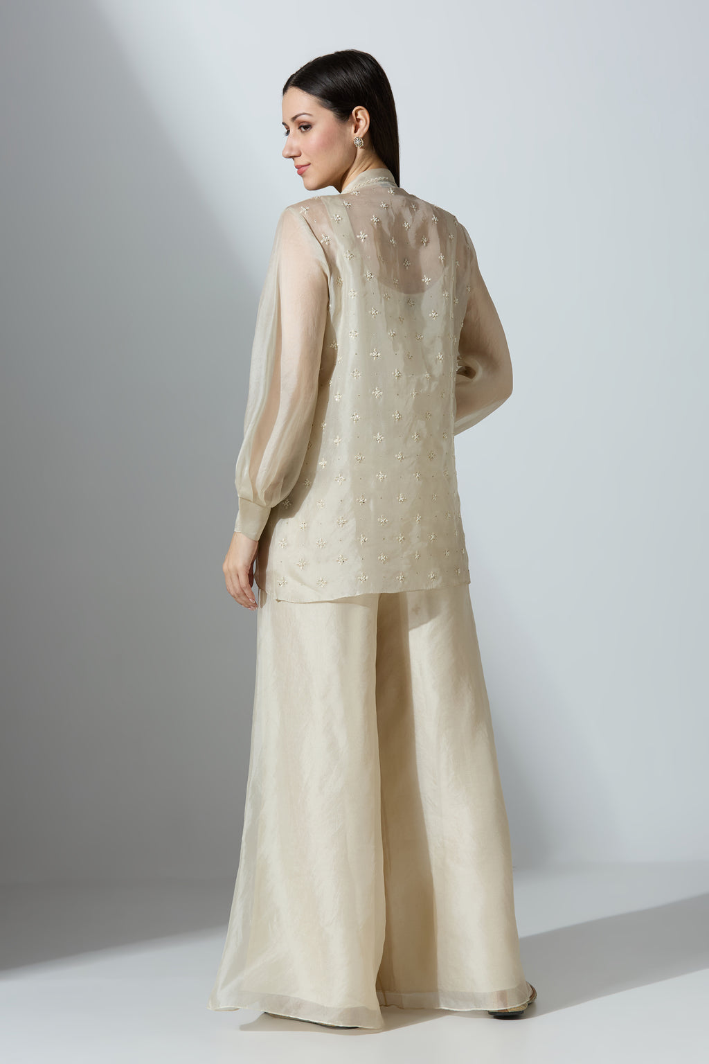 White Organza Shirt With Pant