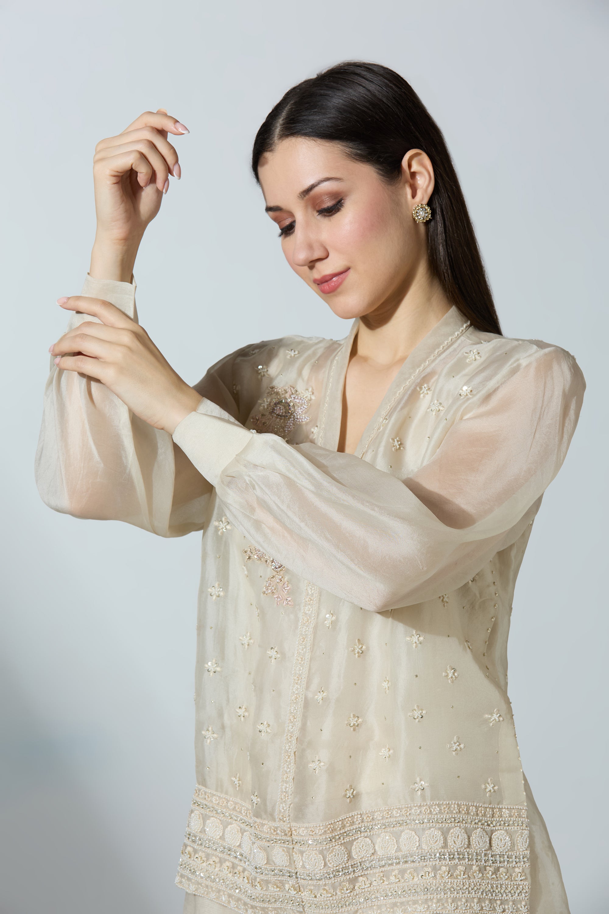 White Organza Shirt With Pant