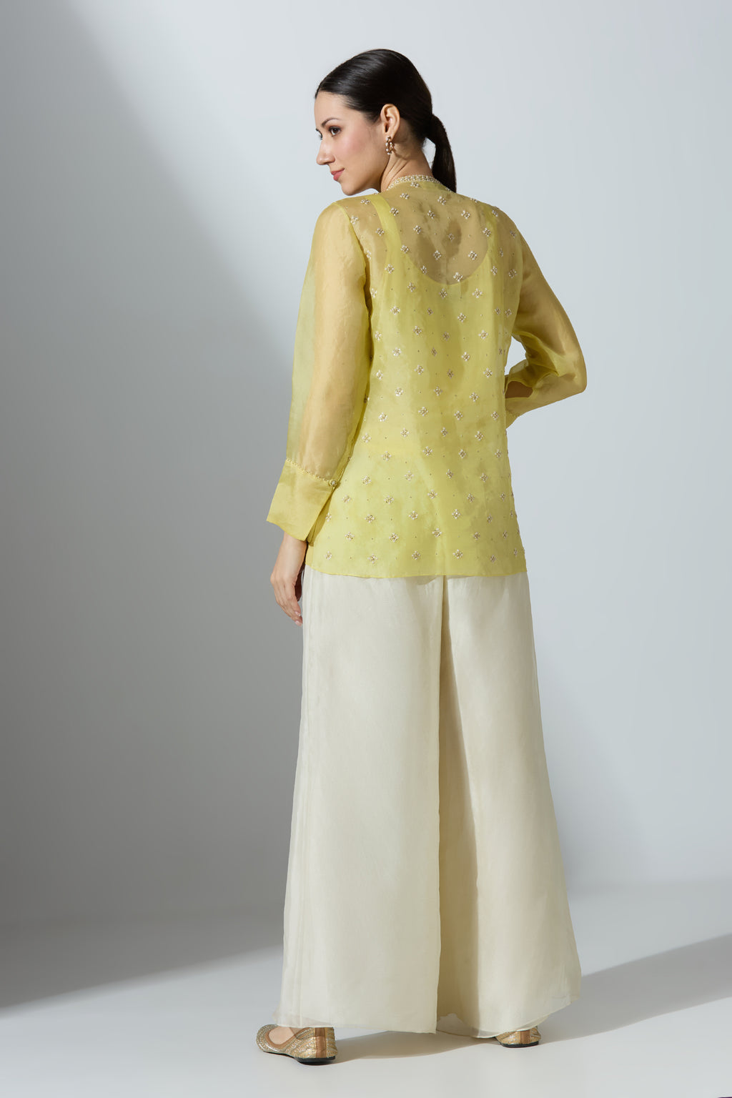 Yellow Organza Shirt With Pant