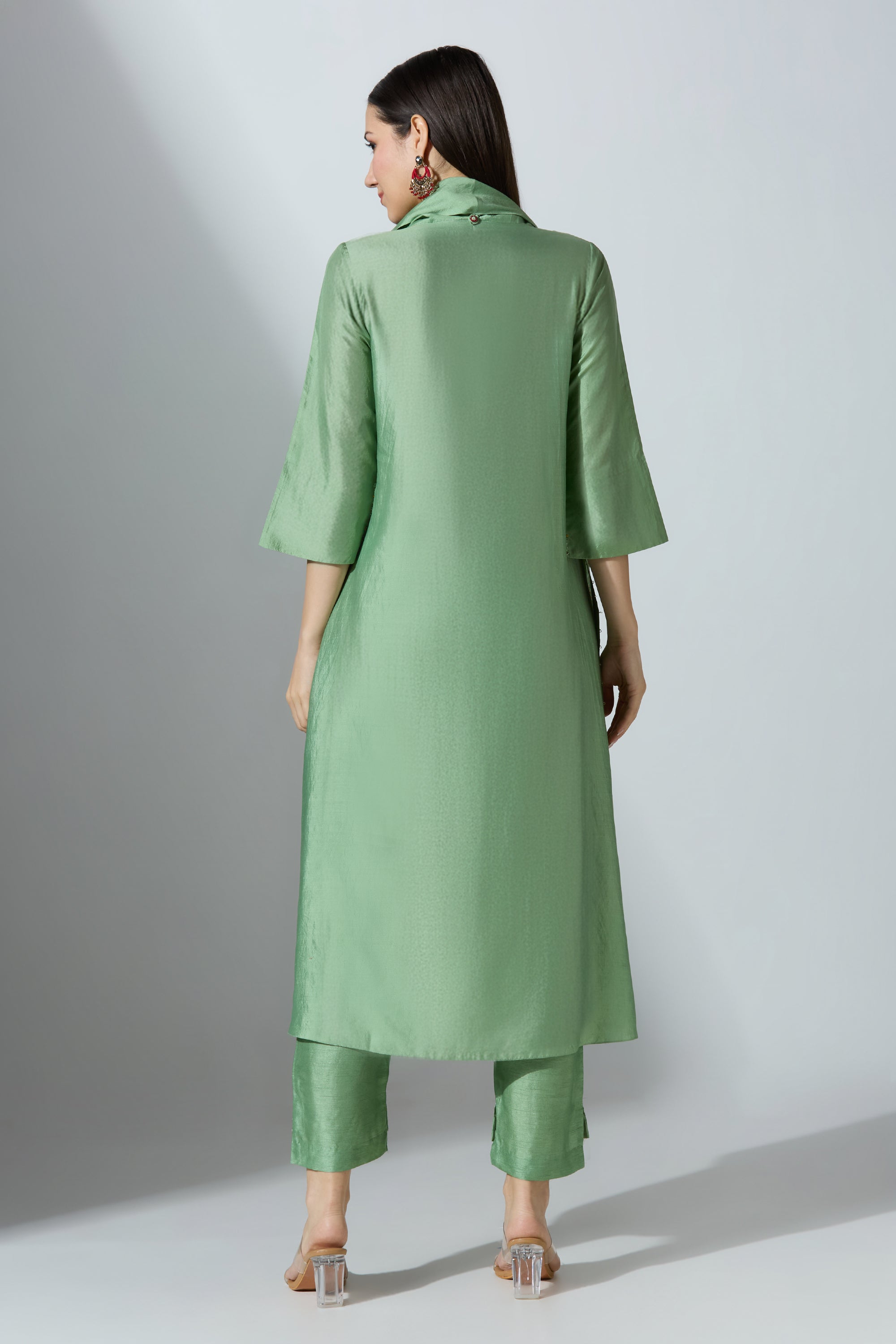 Green Organza Kurta Set With Pant