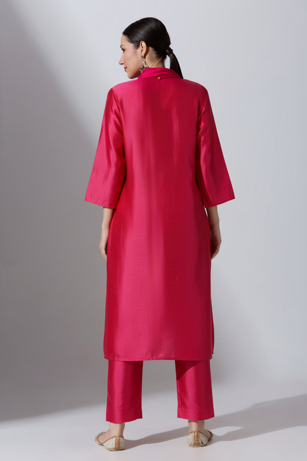 Pink Bandhej Cowl Kurta Set