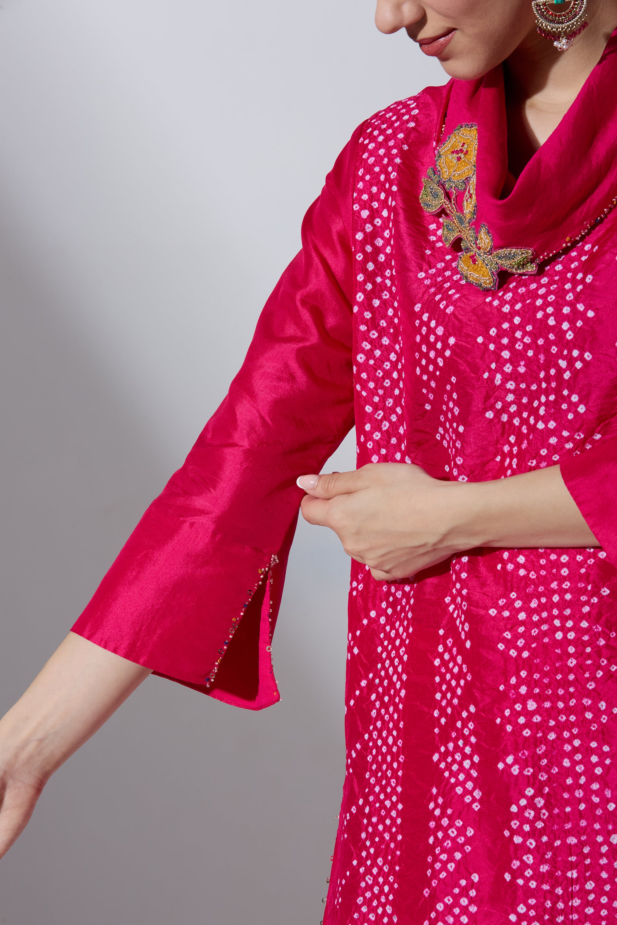 Pink Bandhej Cowl Kurta Set