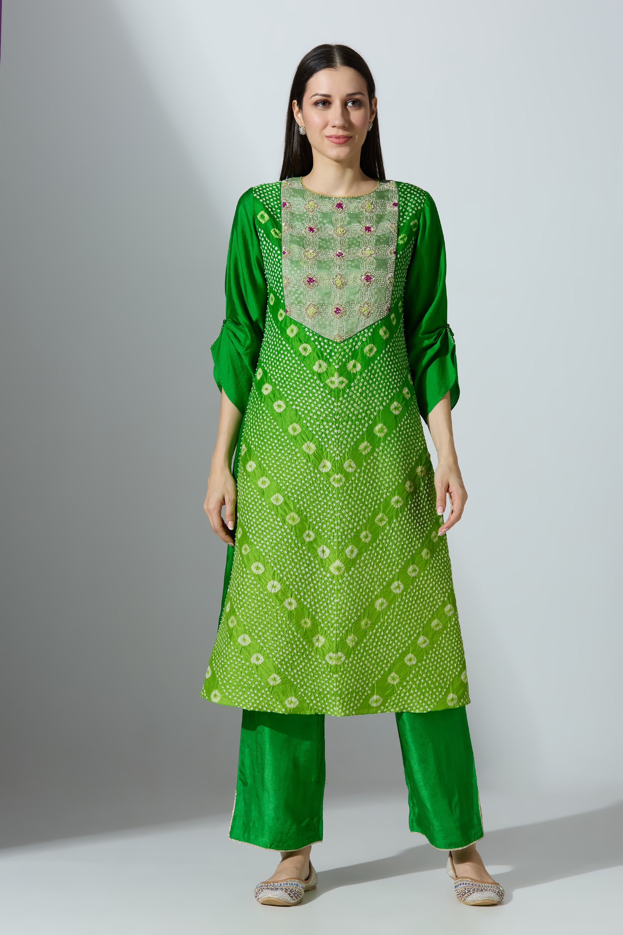 Bandhej Yoke Kurta Set With Pant