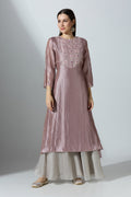 Purple YokeCut Fan Tissue Kurta With Pant