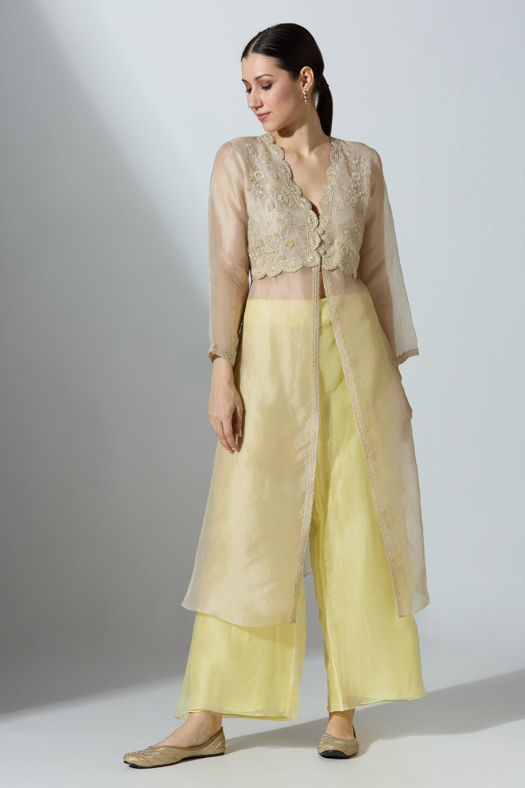 White Naira Organza Kurta With Pant