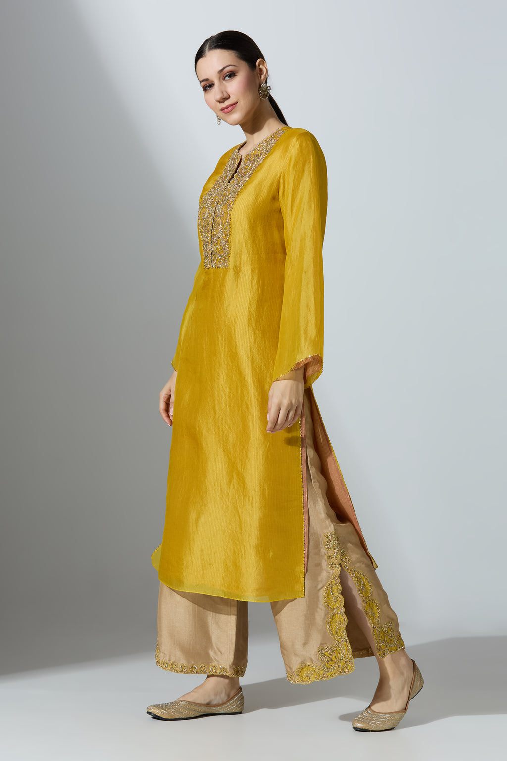 Yellow Organza Kurta With Pant