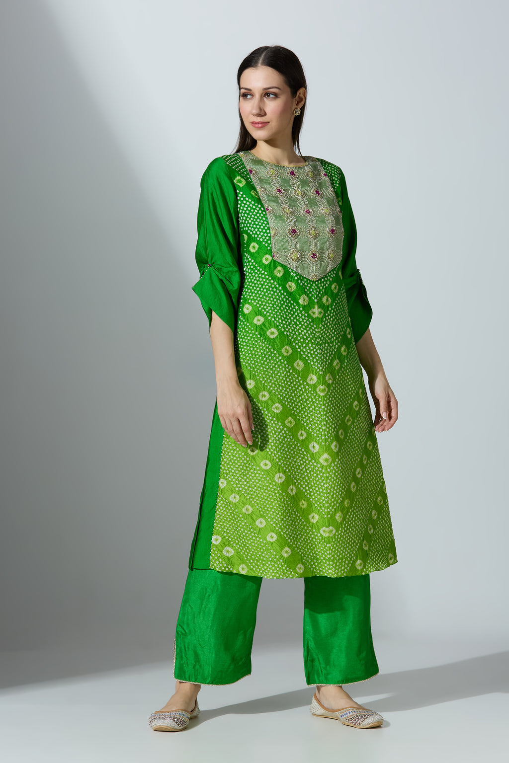 Bandhej Yoke Kurta Set With Pant