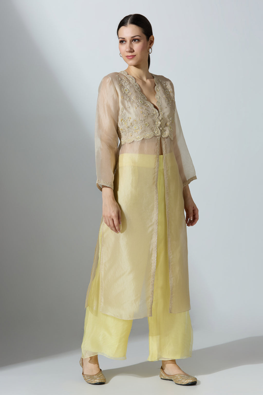 White Naira Organza Kurta With Pant