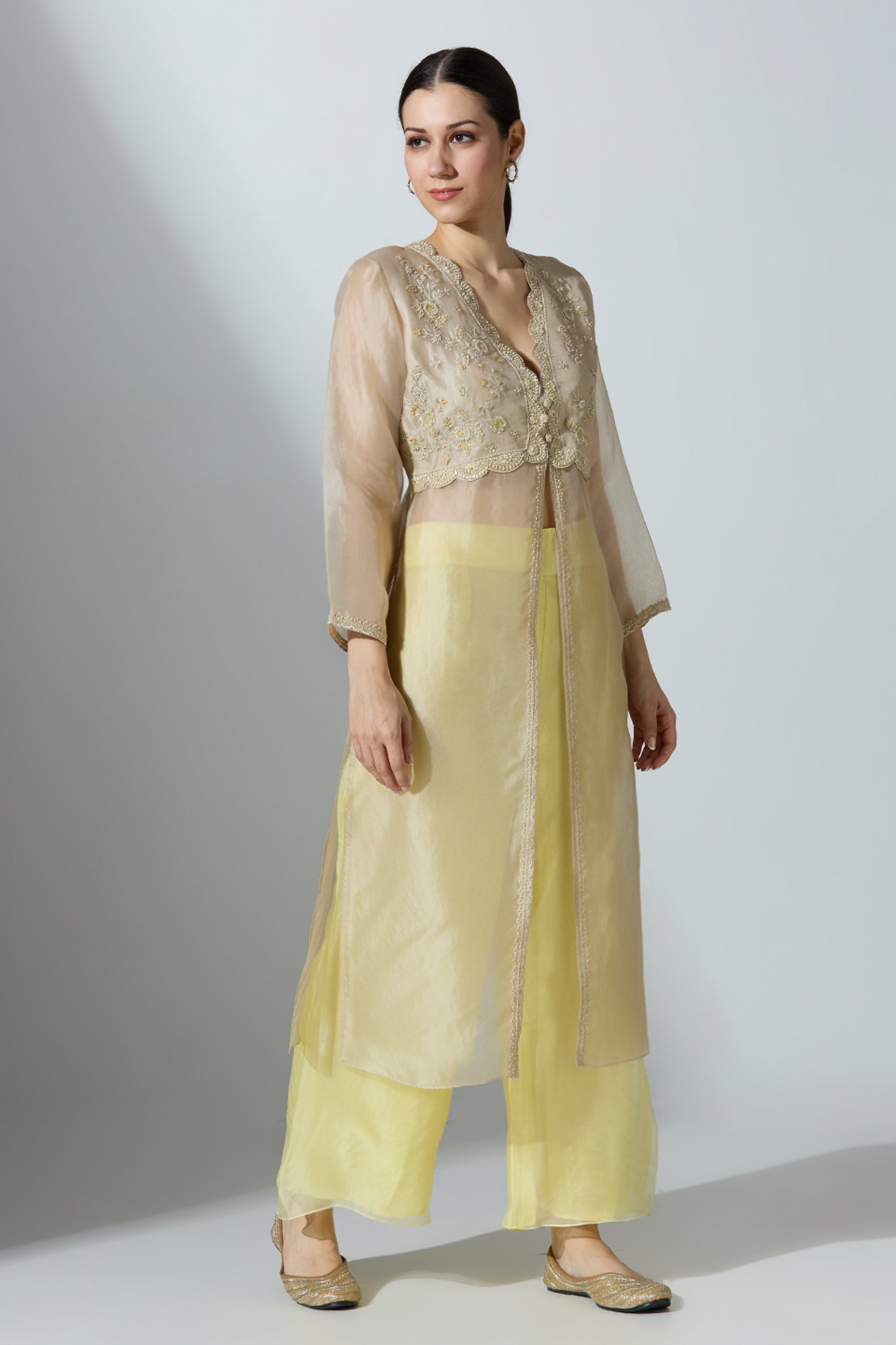 White Naira Organza Kurta With Pant