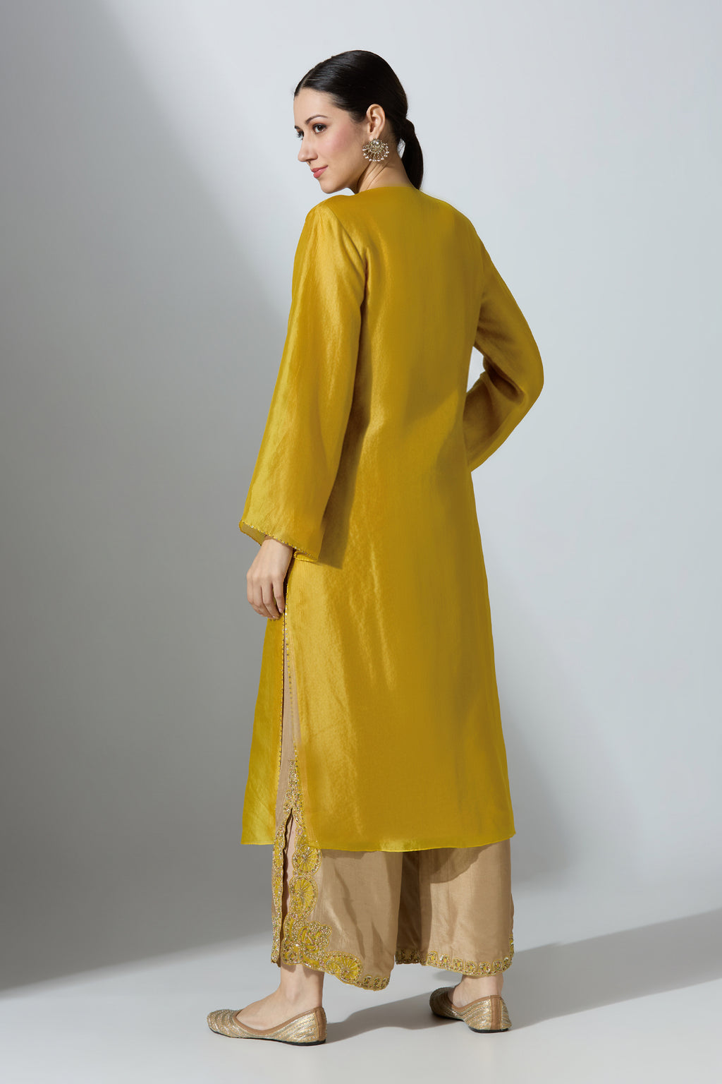 Yellow Organza Kurta With Pant