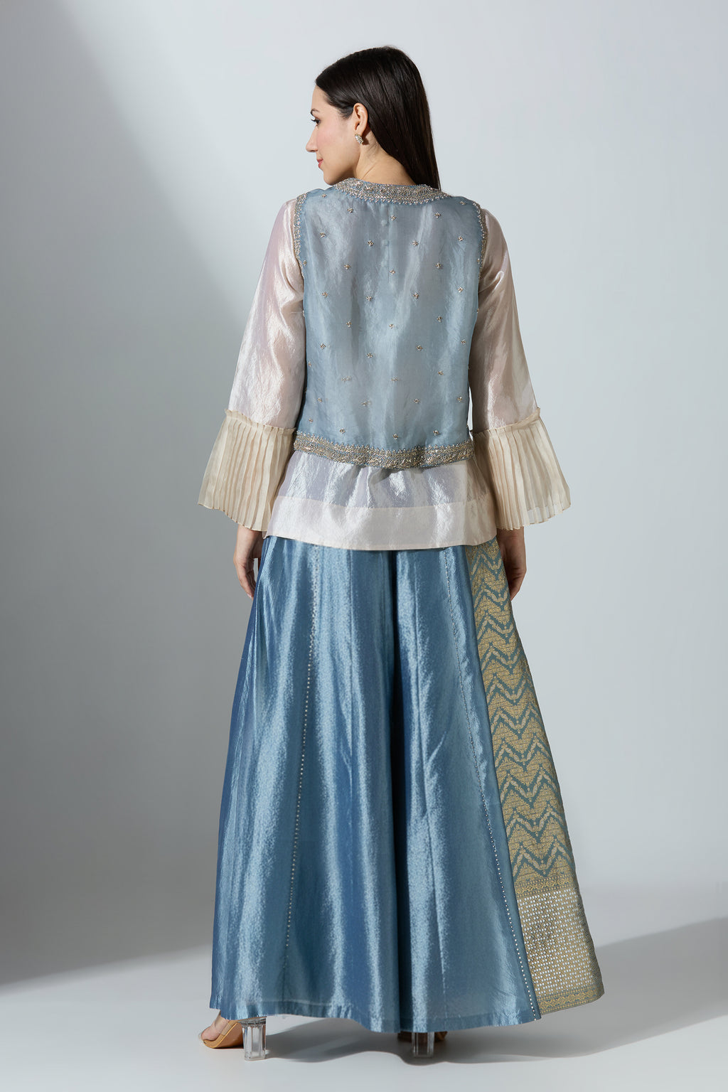 Blue Brocade Pant With Shirt and Koti