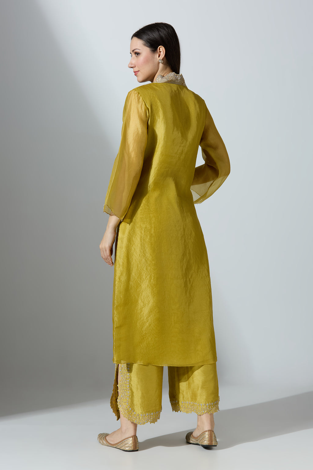 Yellow Organza Kurta Set With Pant