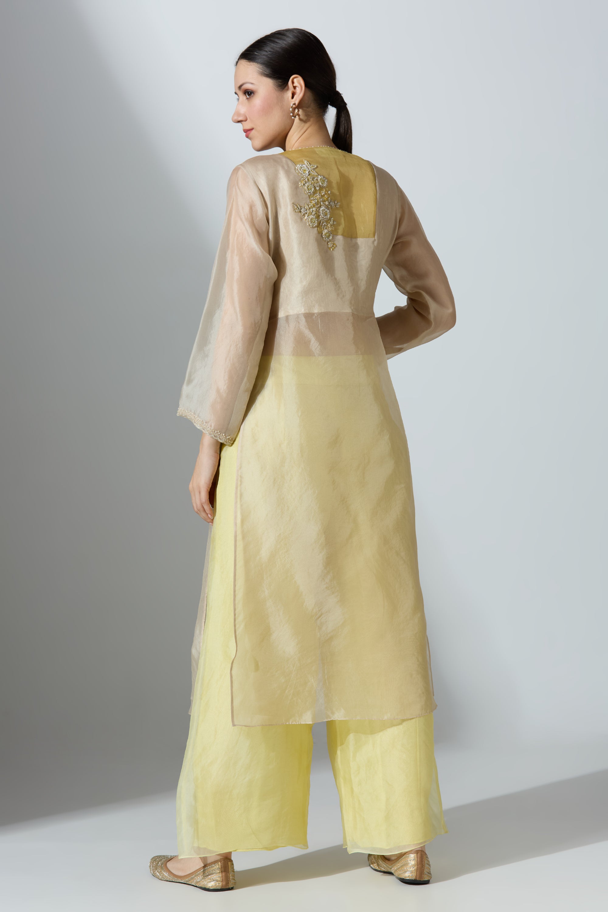 White Naira Organza Kurta With Pant