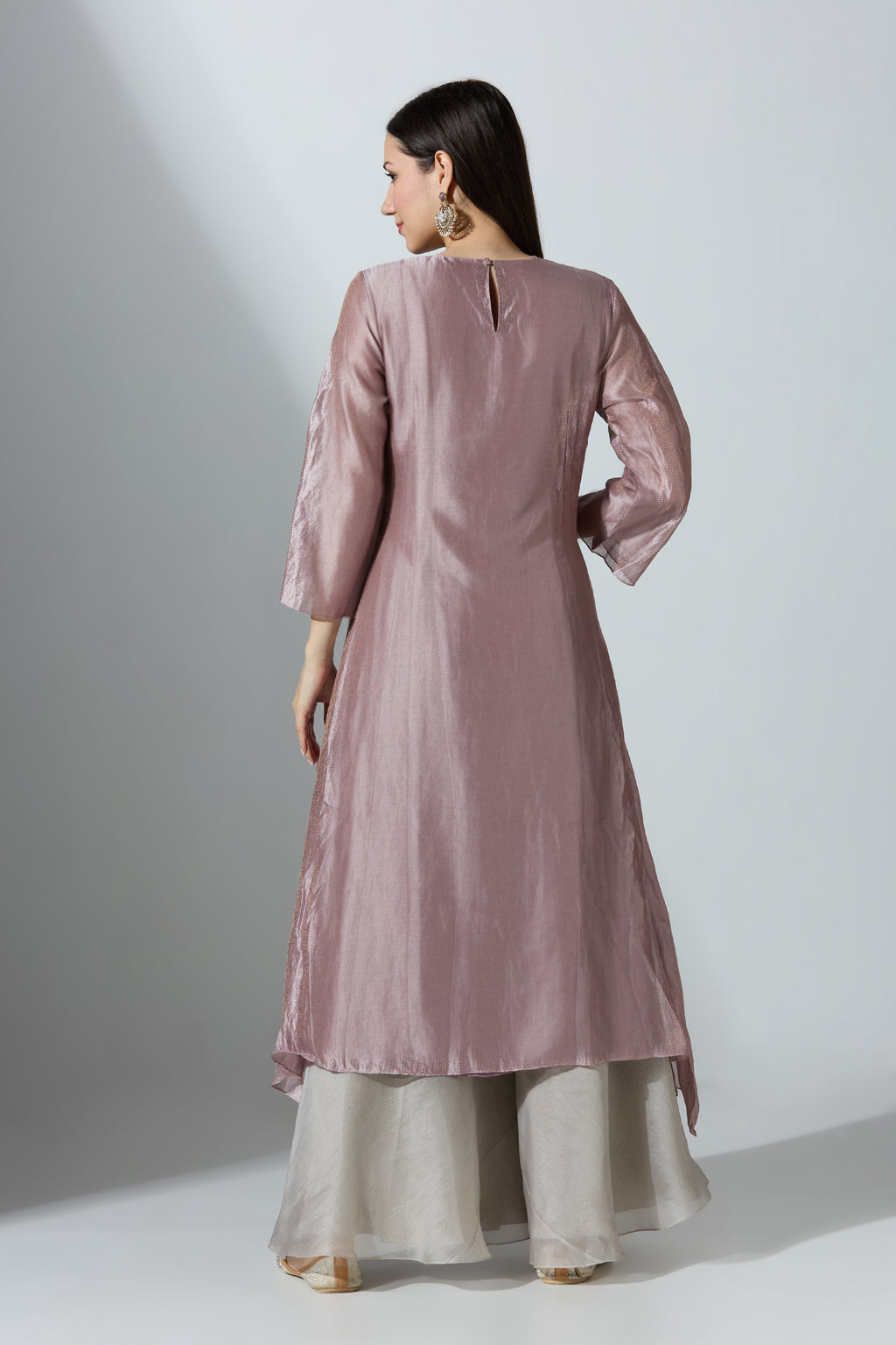 Purple YokeCut Fan Tissue Kurta With Pant