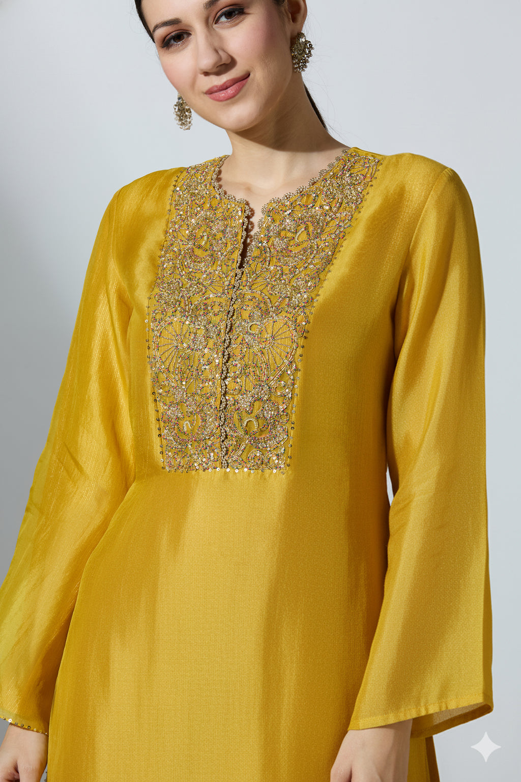 Yellow Organza Kurta With Pant