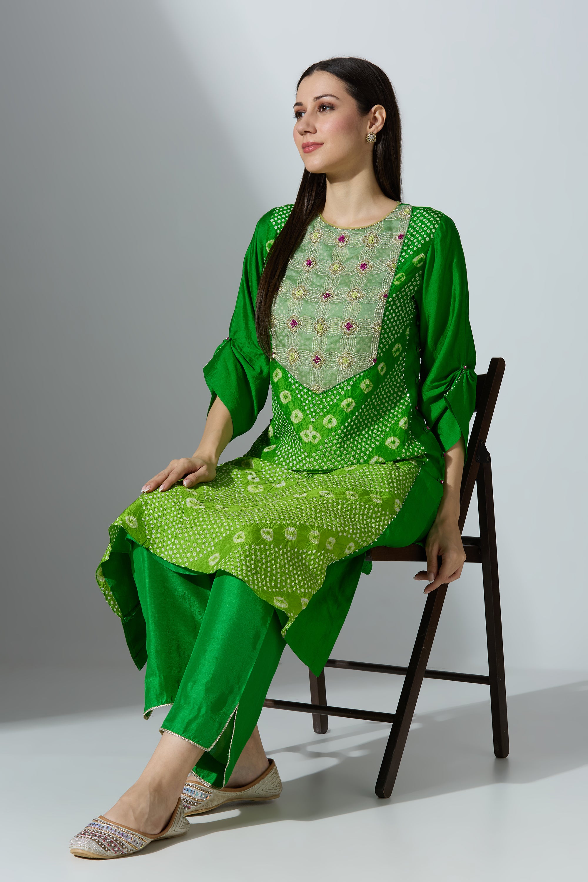 Bandhej Yoke Kurta Set With Pant