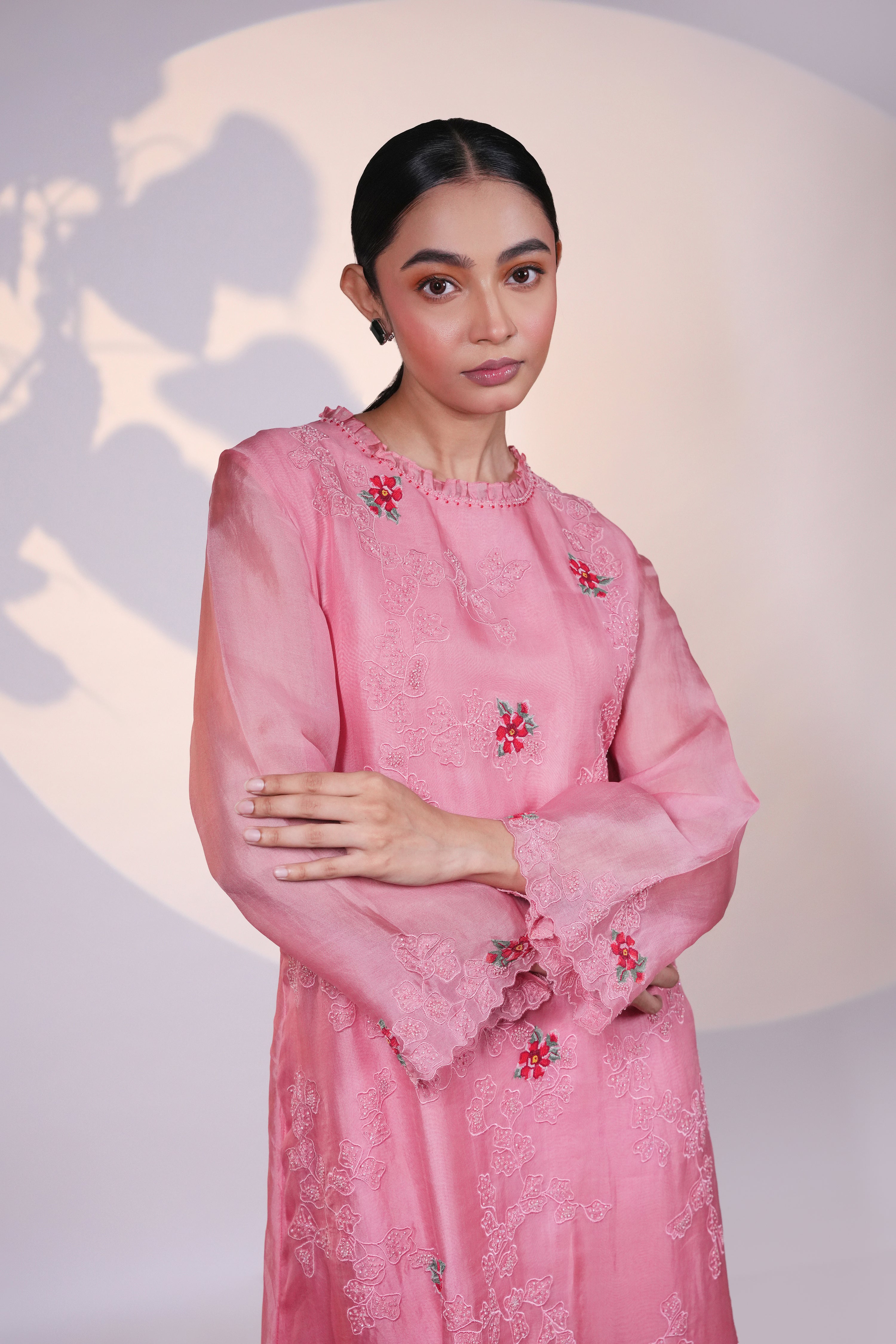 Peach Organza Kurta With Pant