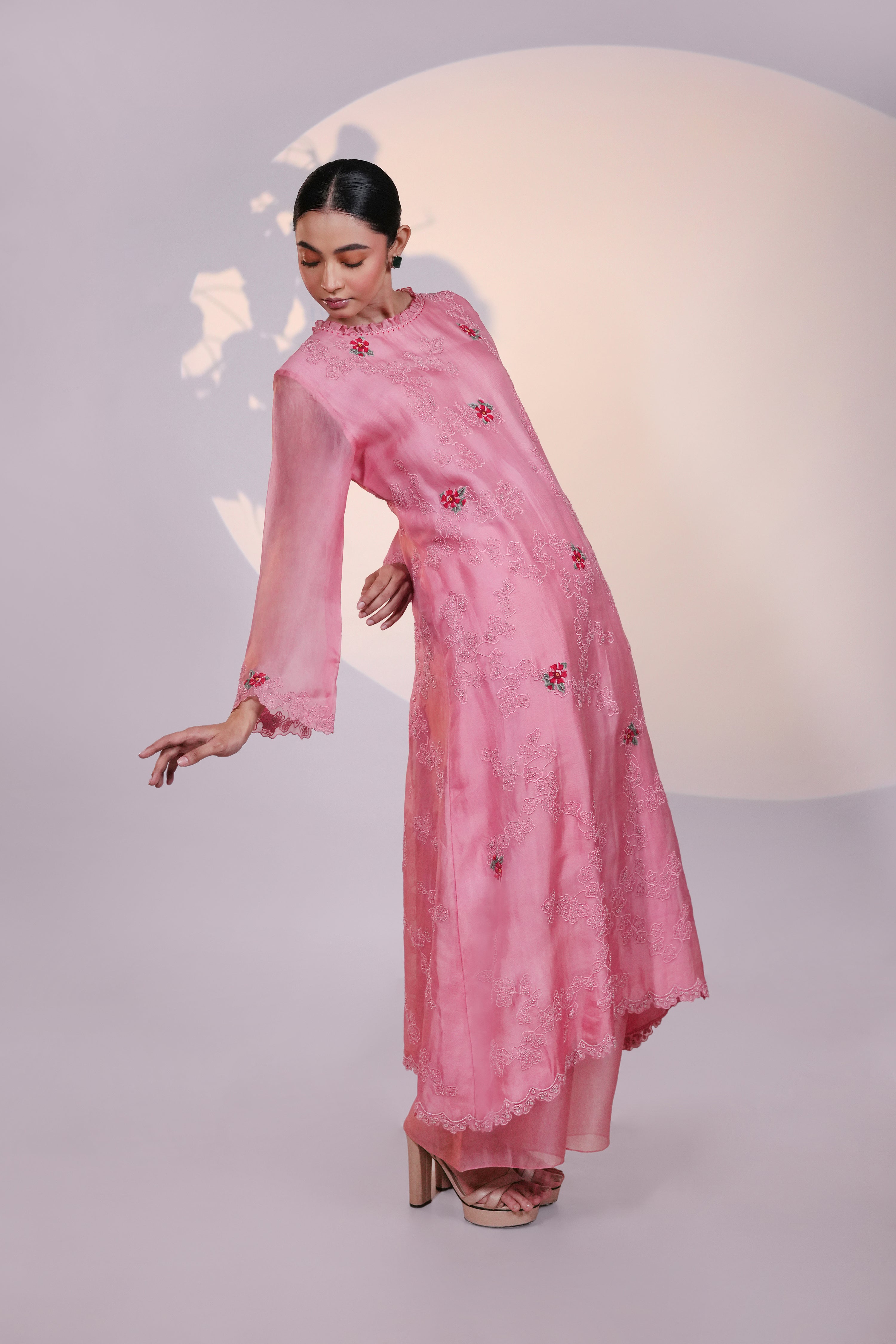 Peach Organza Kurta With Pant