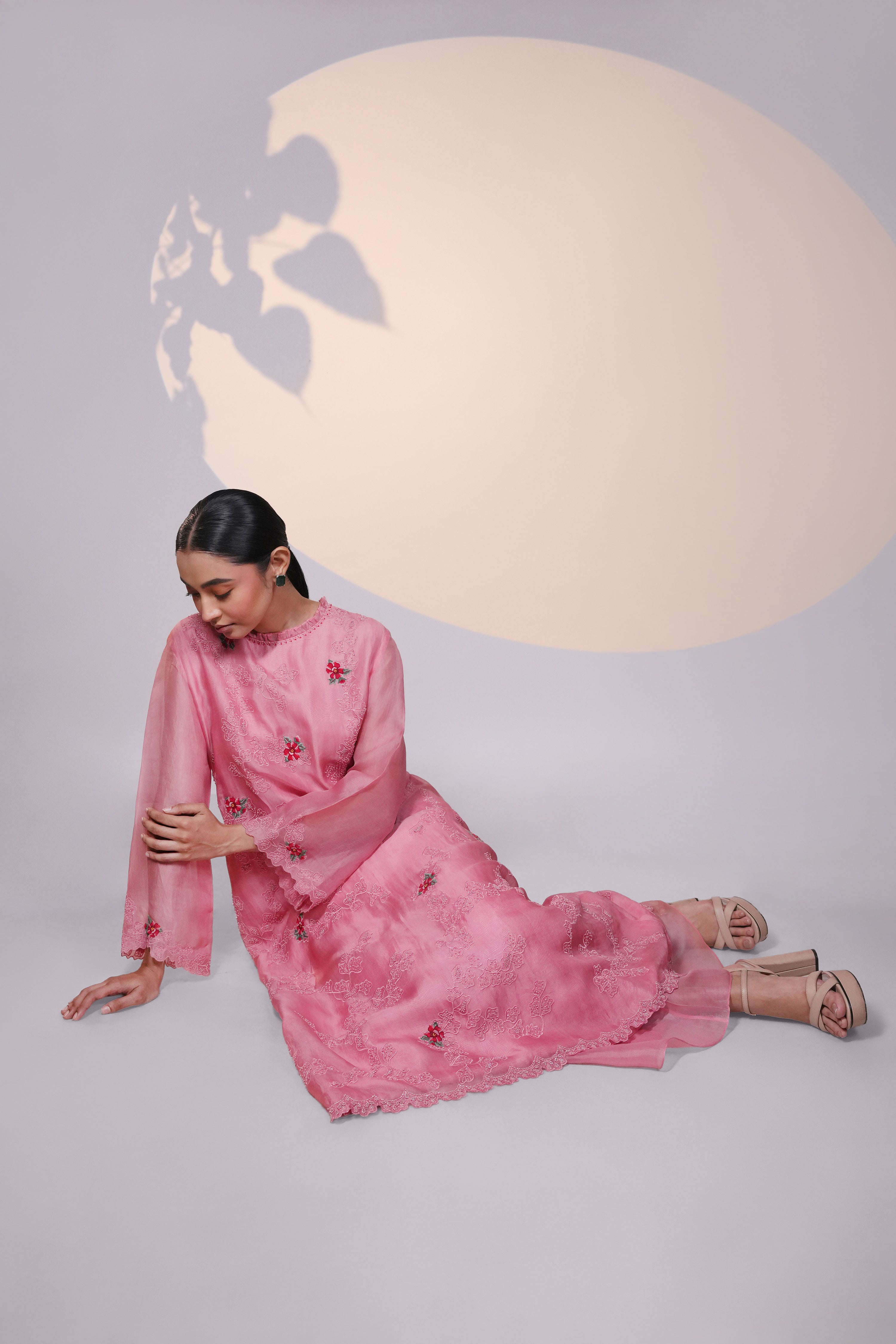 Peach Organza Kurta With Pant