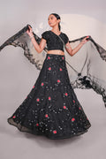 Black Dancing Daisies Organza Lehenga Set