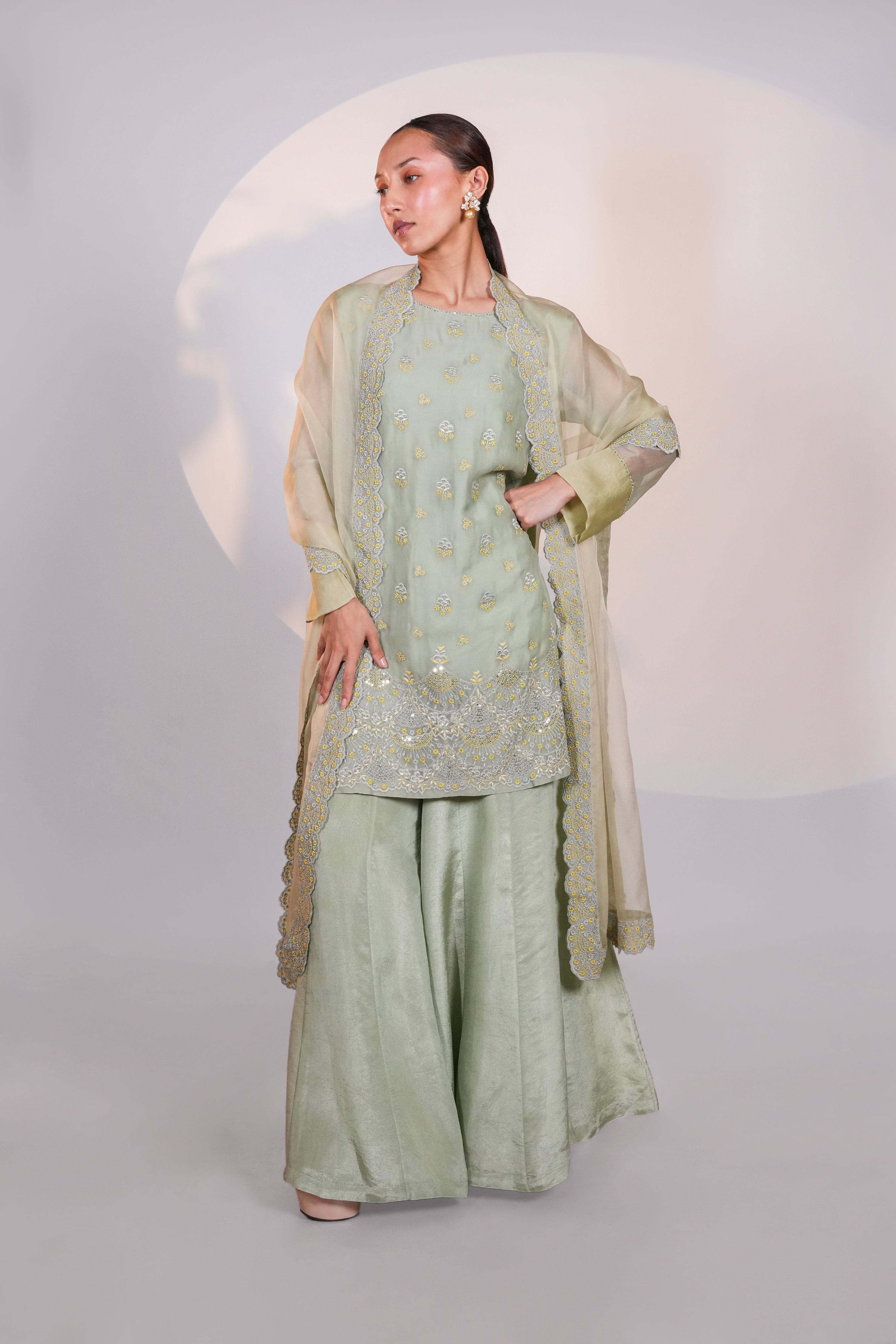 Green Organza Kurta