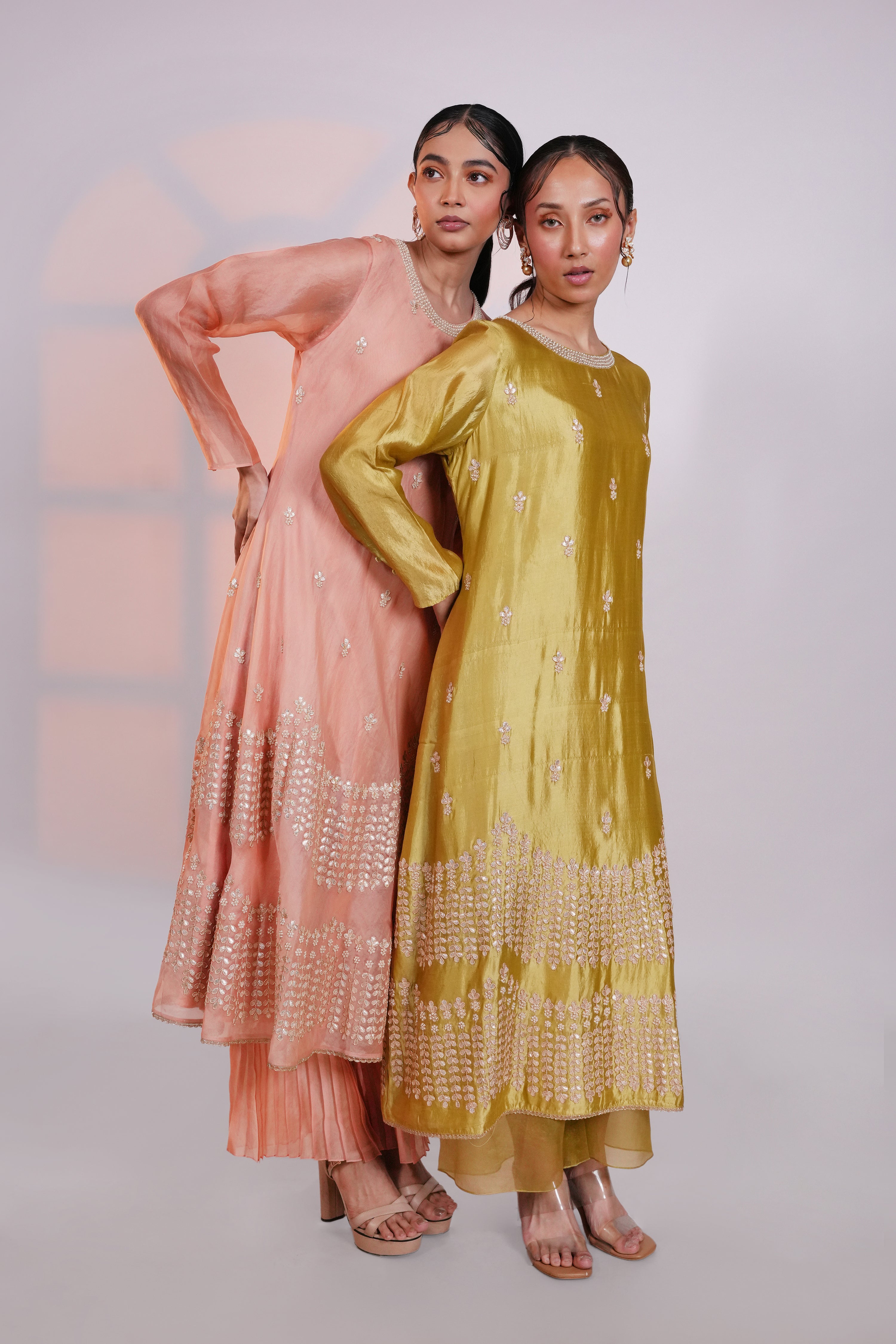 Peach Gota Organza Kurta