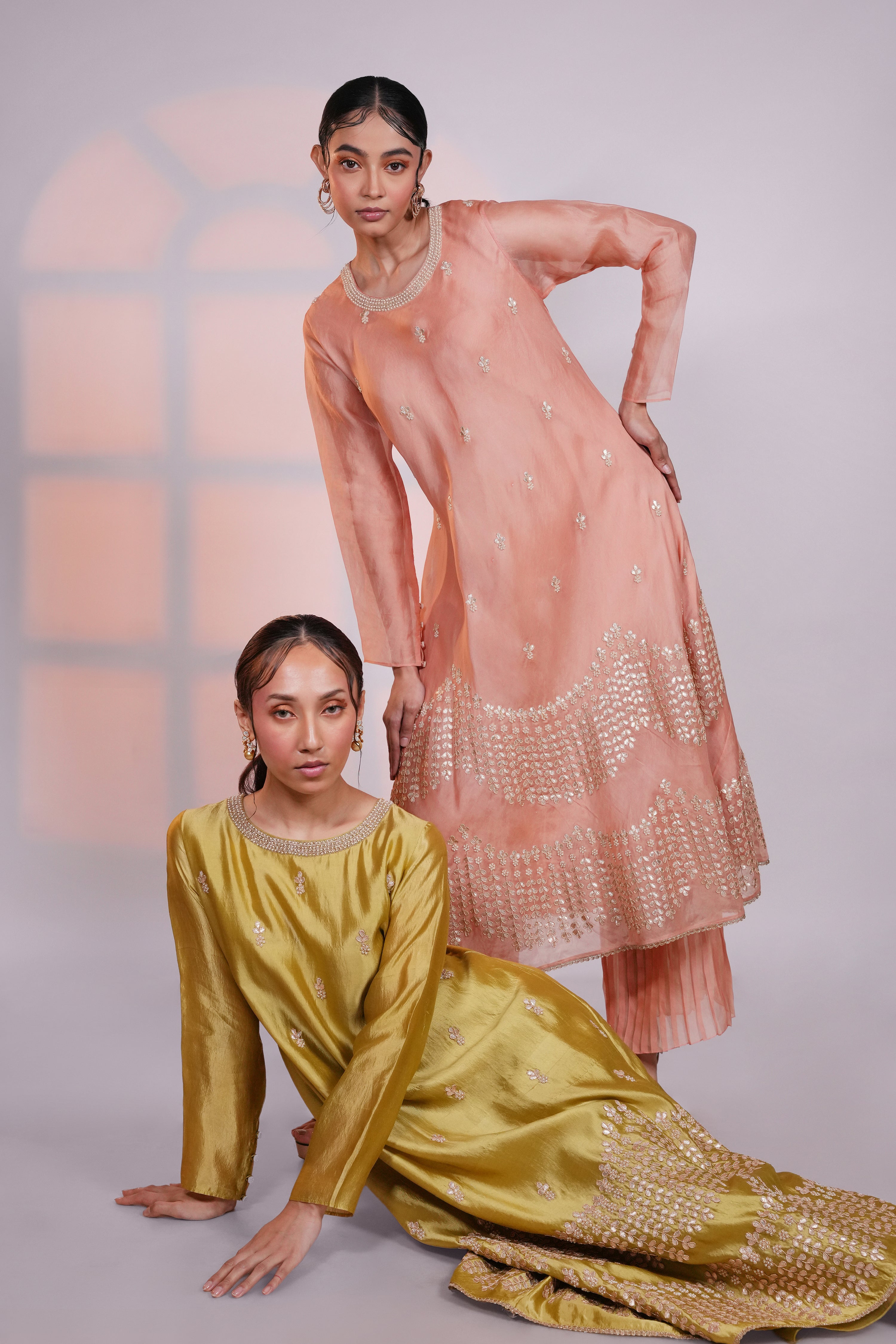 Peach Gota Organza Kurta
