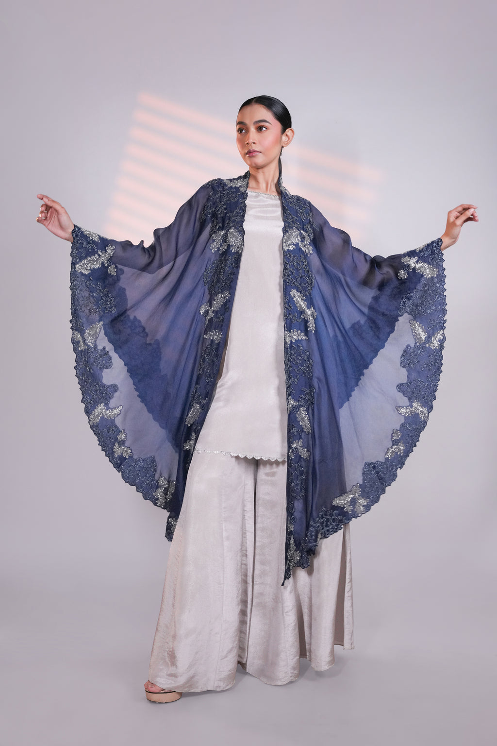 Blue Organza Peacock Cape