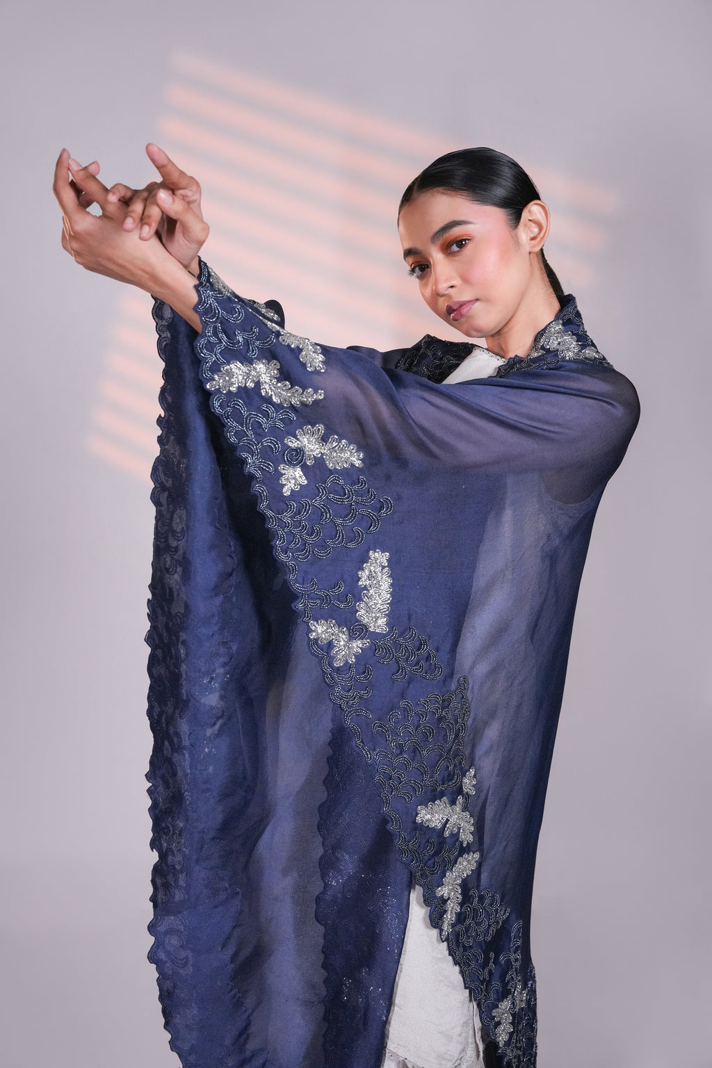 Blue Organza Peacock Cape