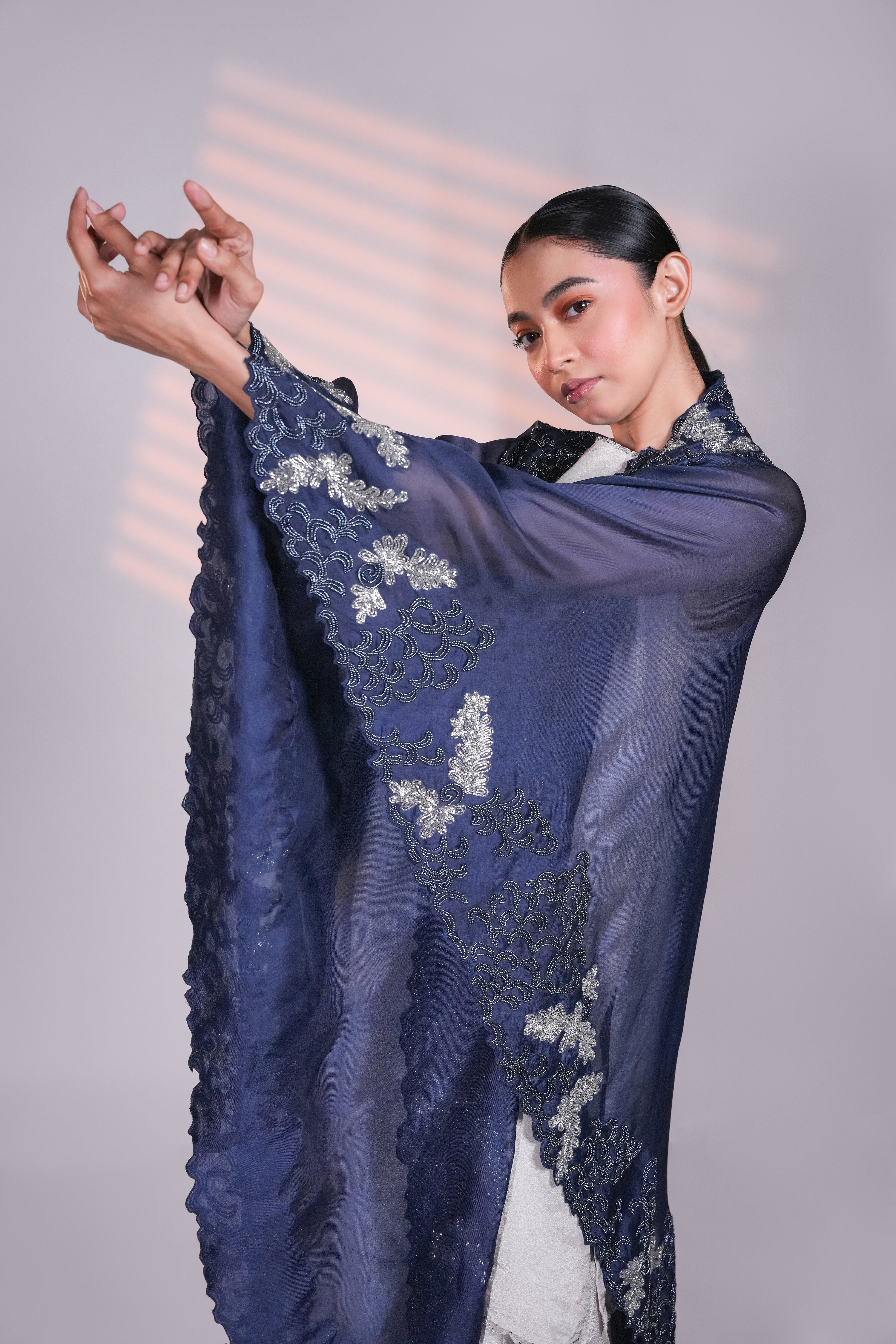 Blue Organza Peacock Cape