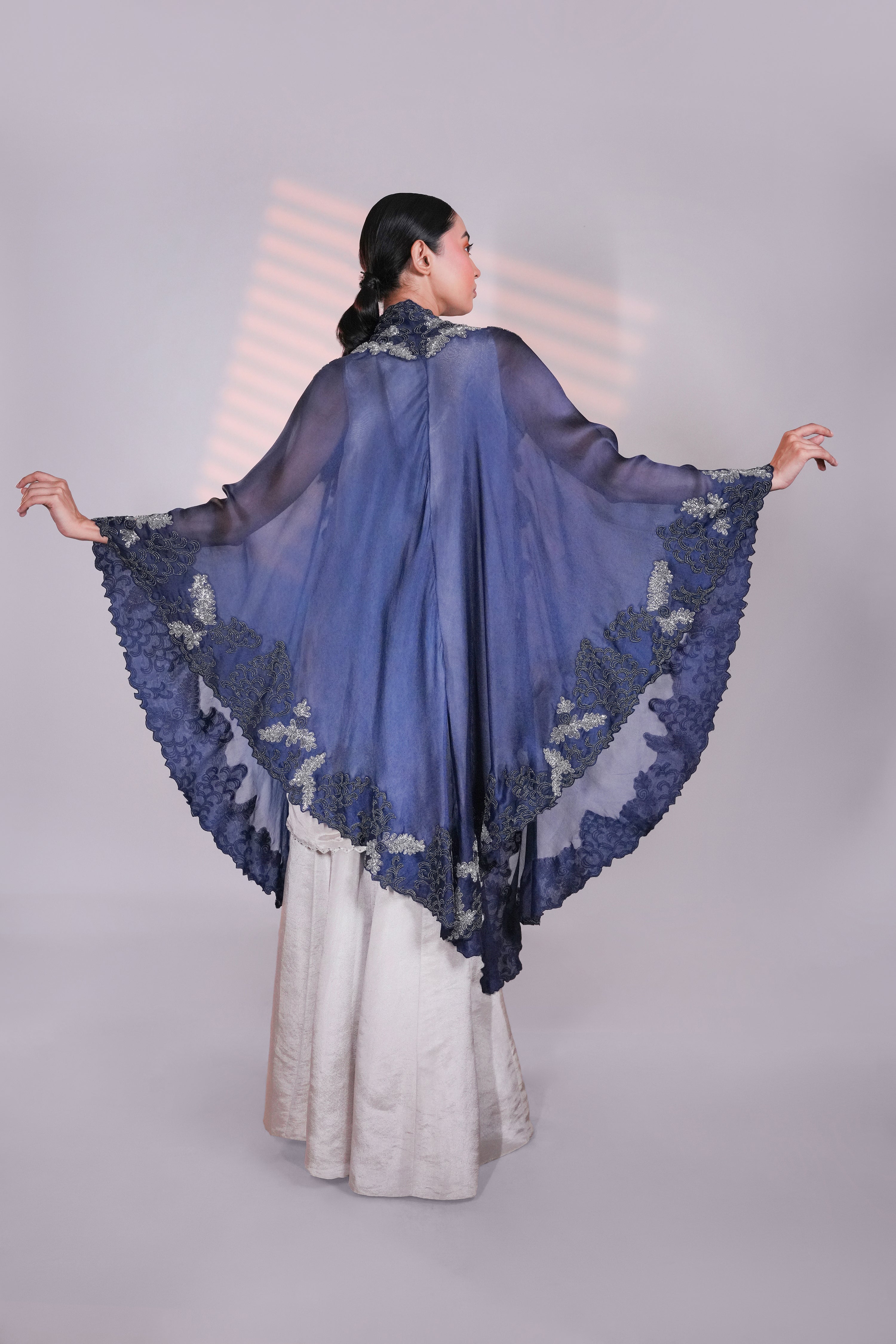 Blue Organza Peacock Cape