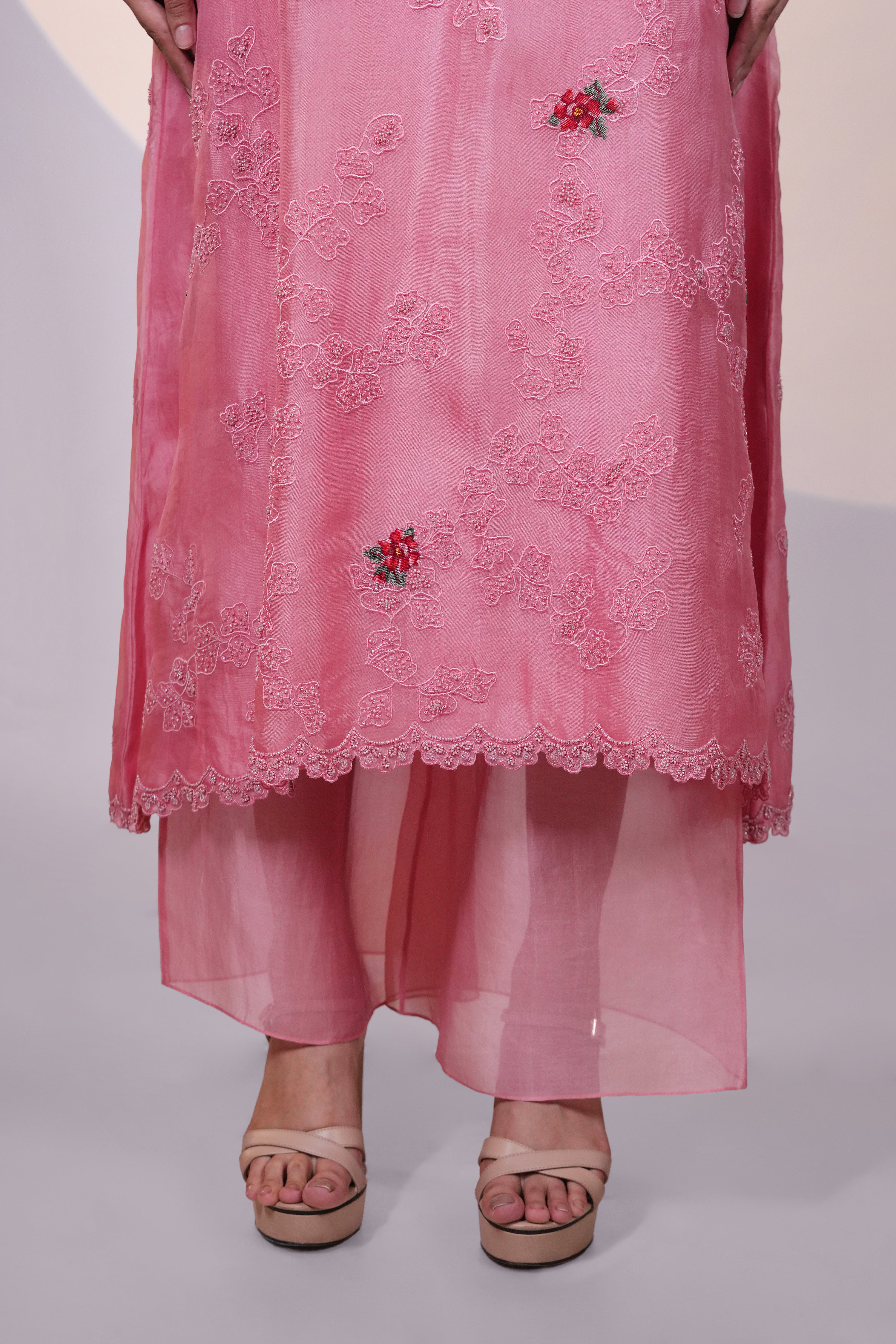 Peach Organza Kurta With Pant