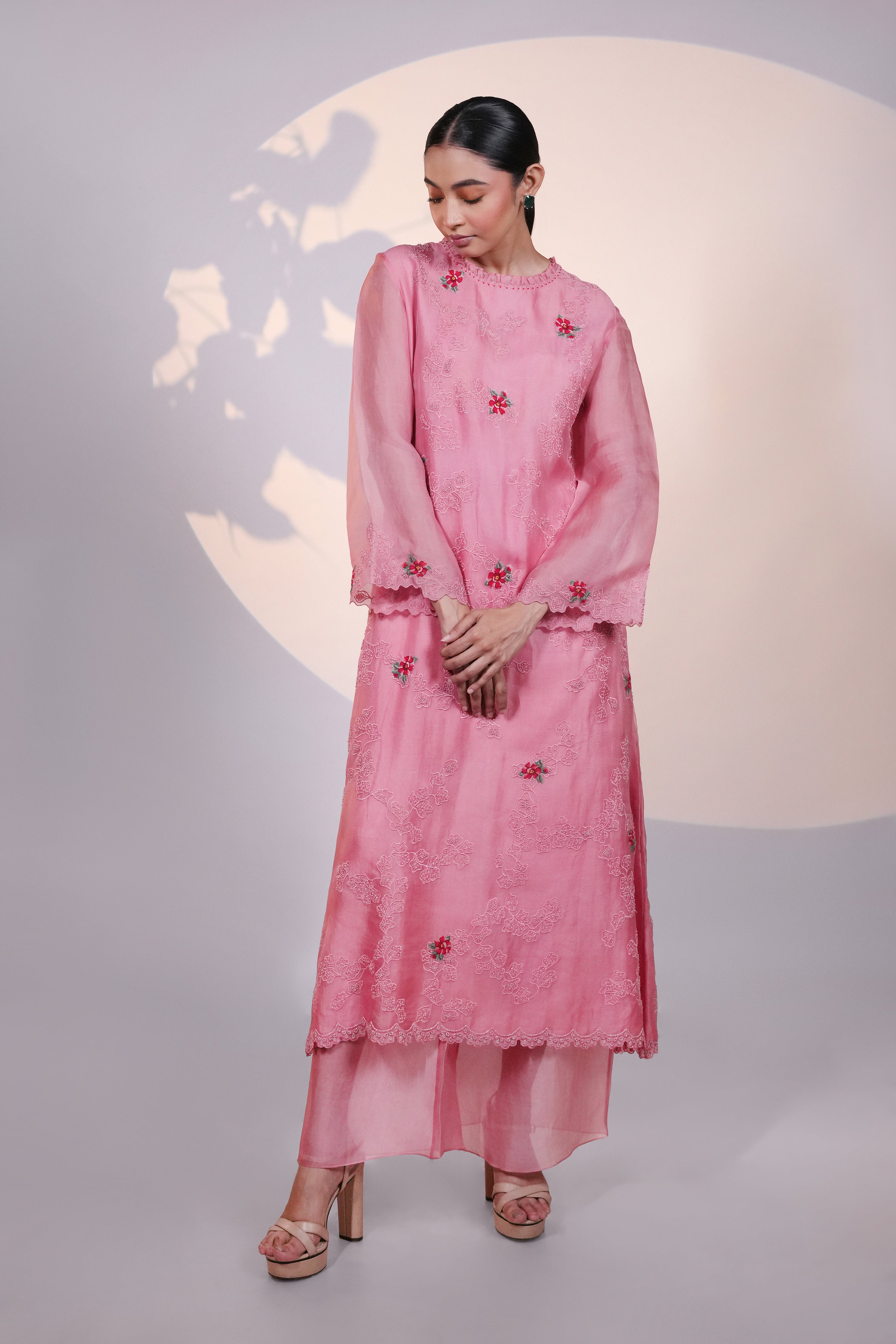 Peach Organza Kurta With Pant