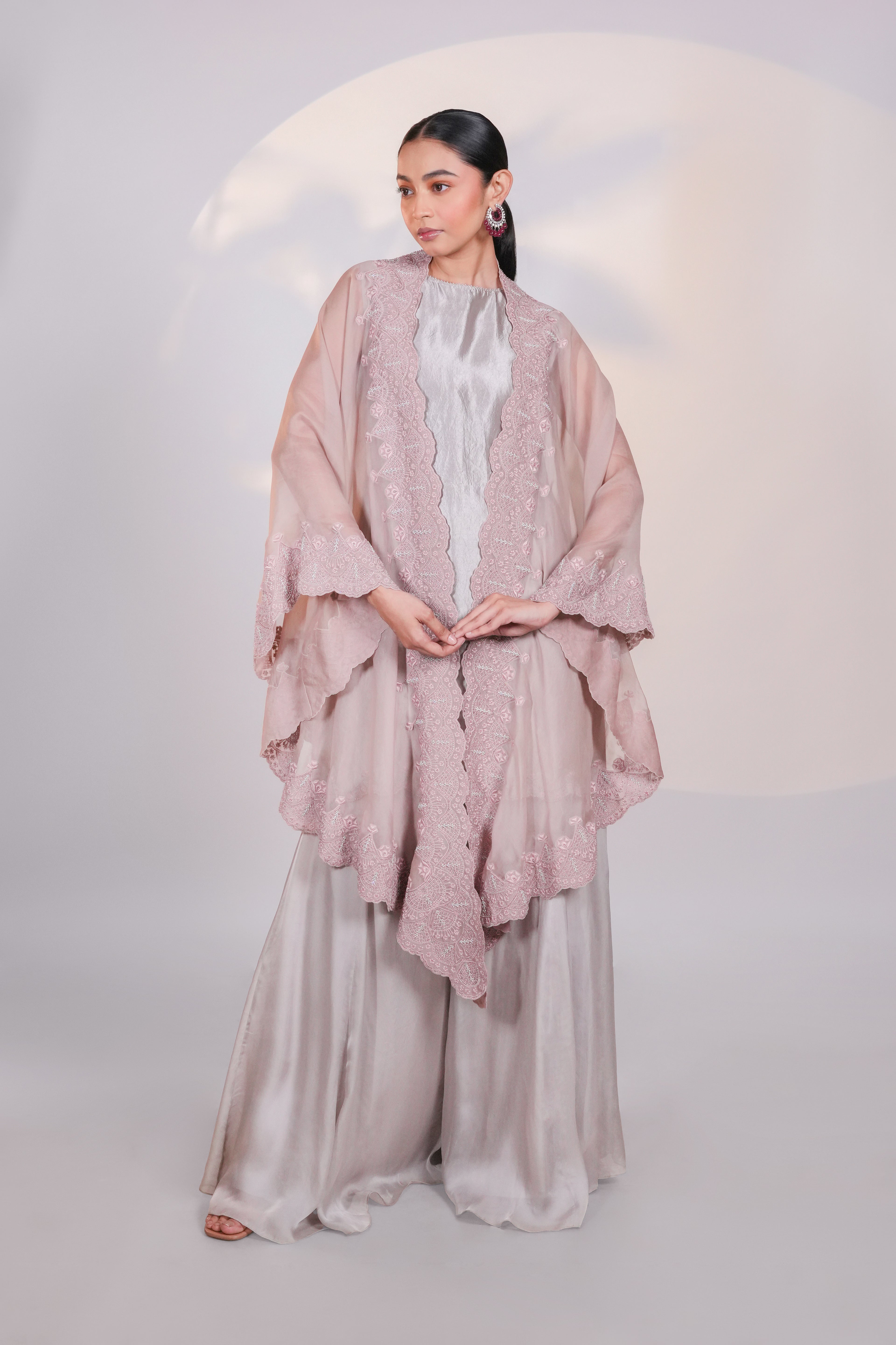 Peach Organza Lace Cape