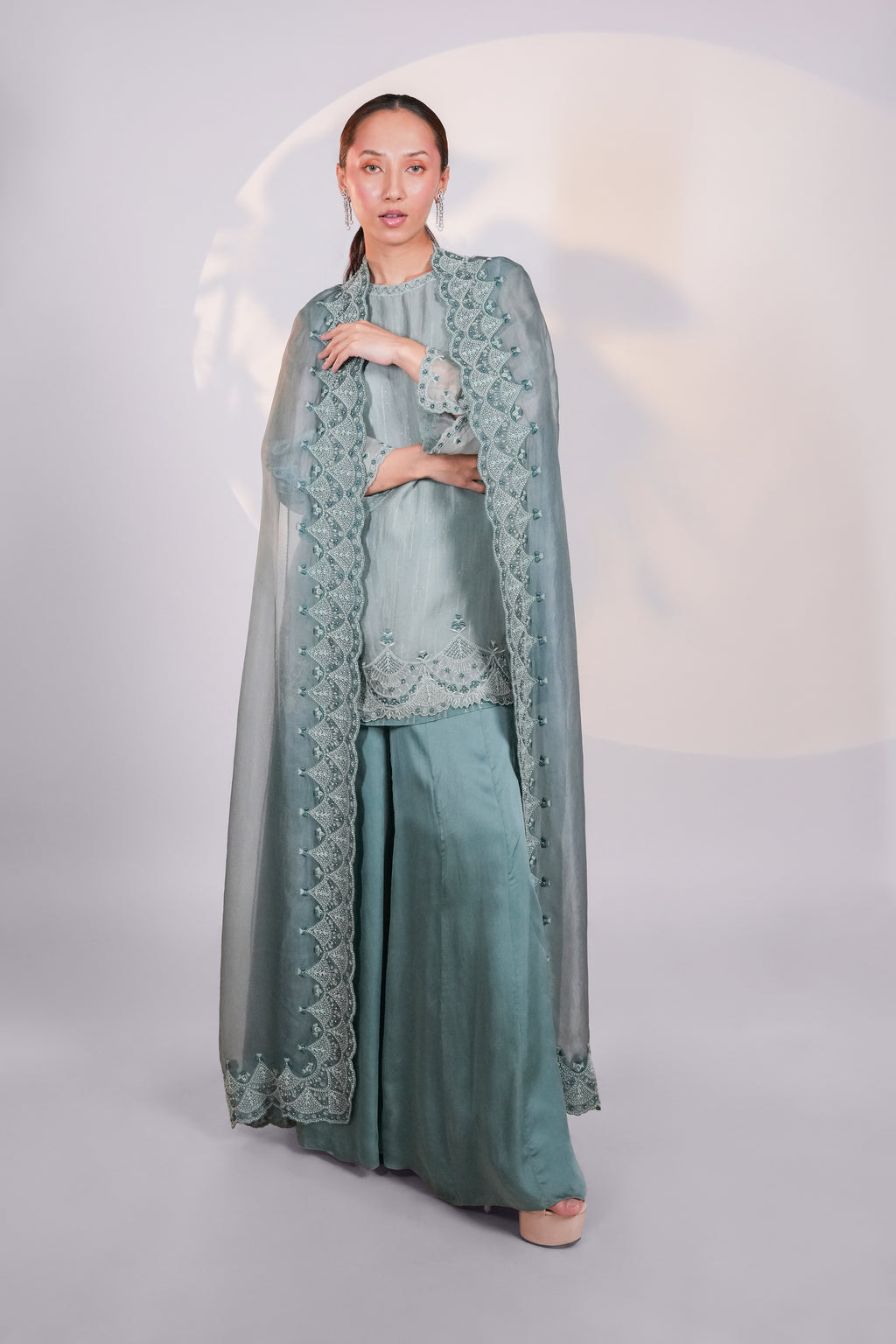Blue Organza Lace Cape
