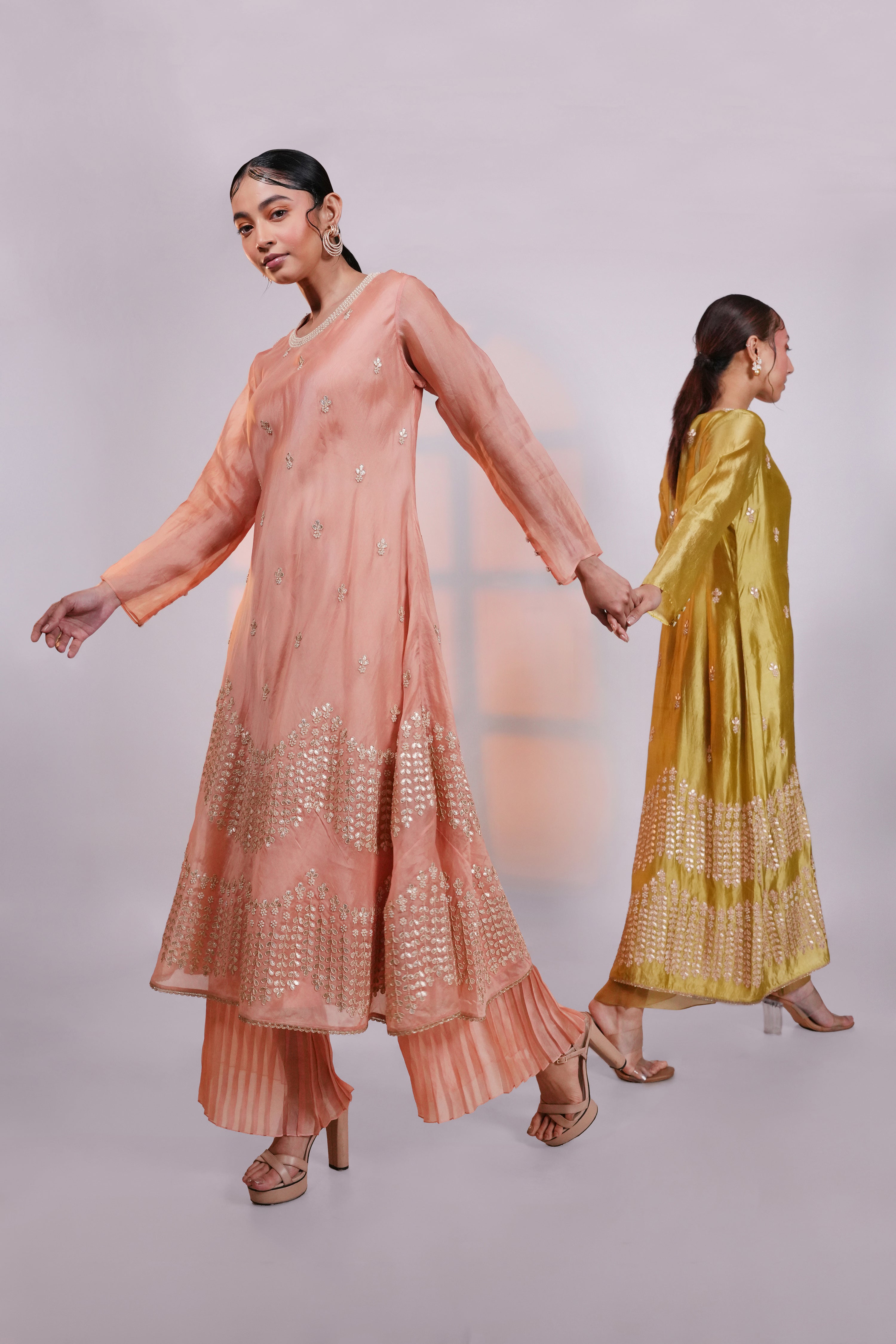 Peach Gota Organza Kurta