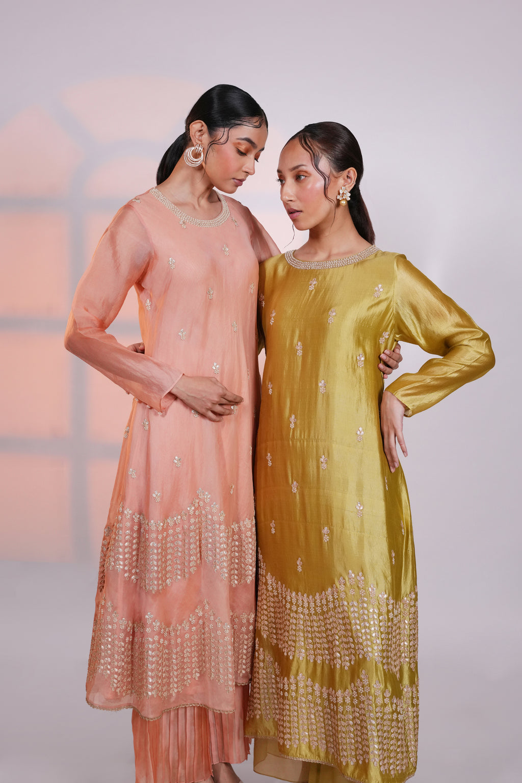 Peach Gota Organza Kurta