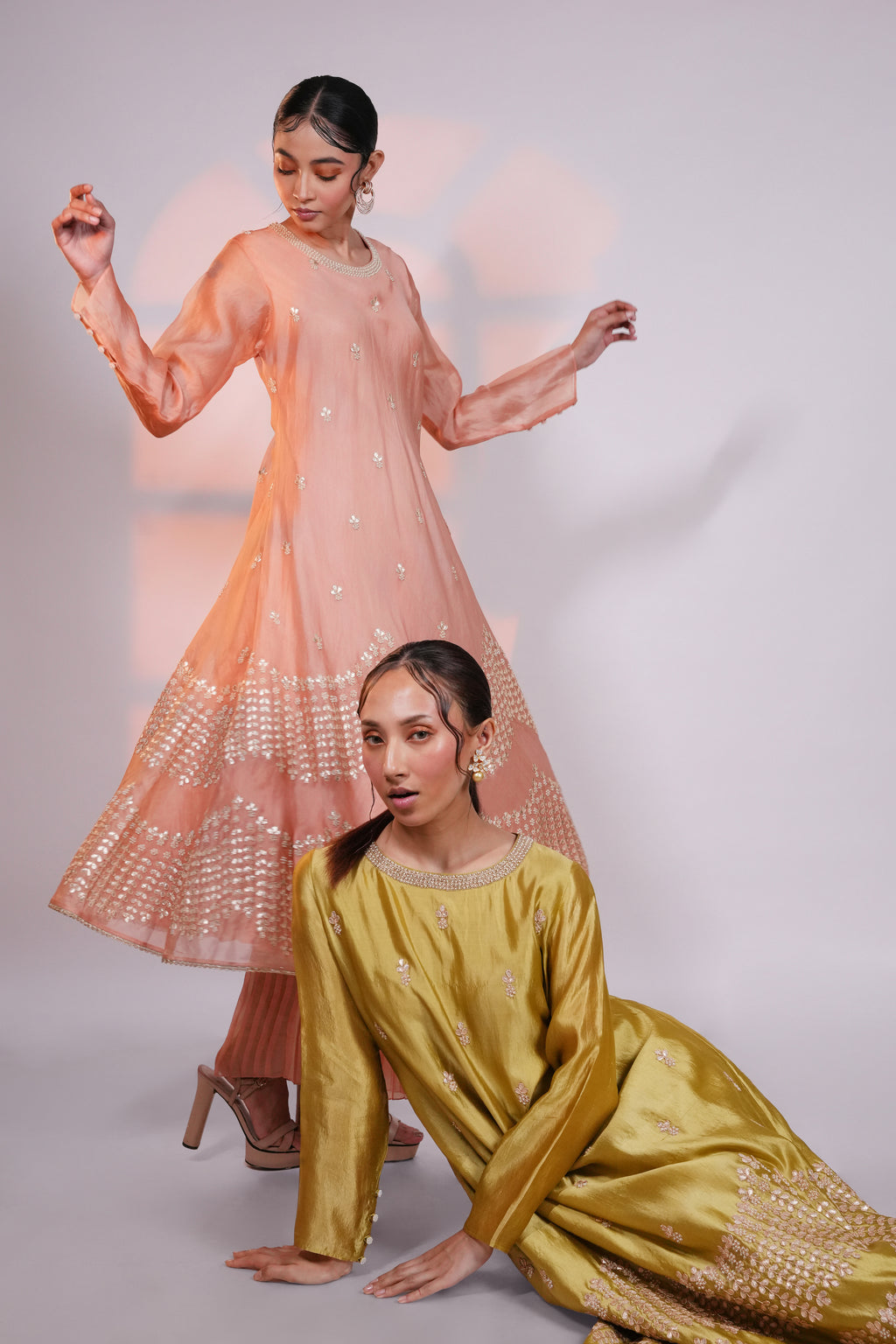 Peach Gota Organza Kurta