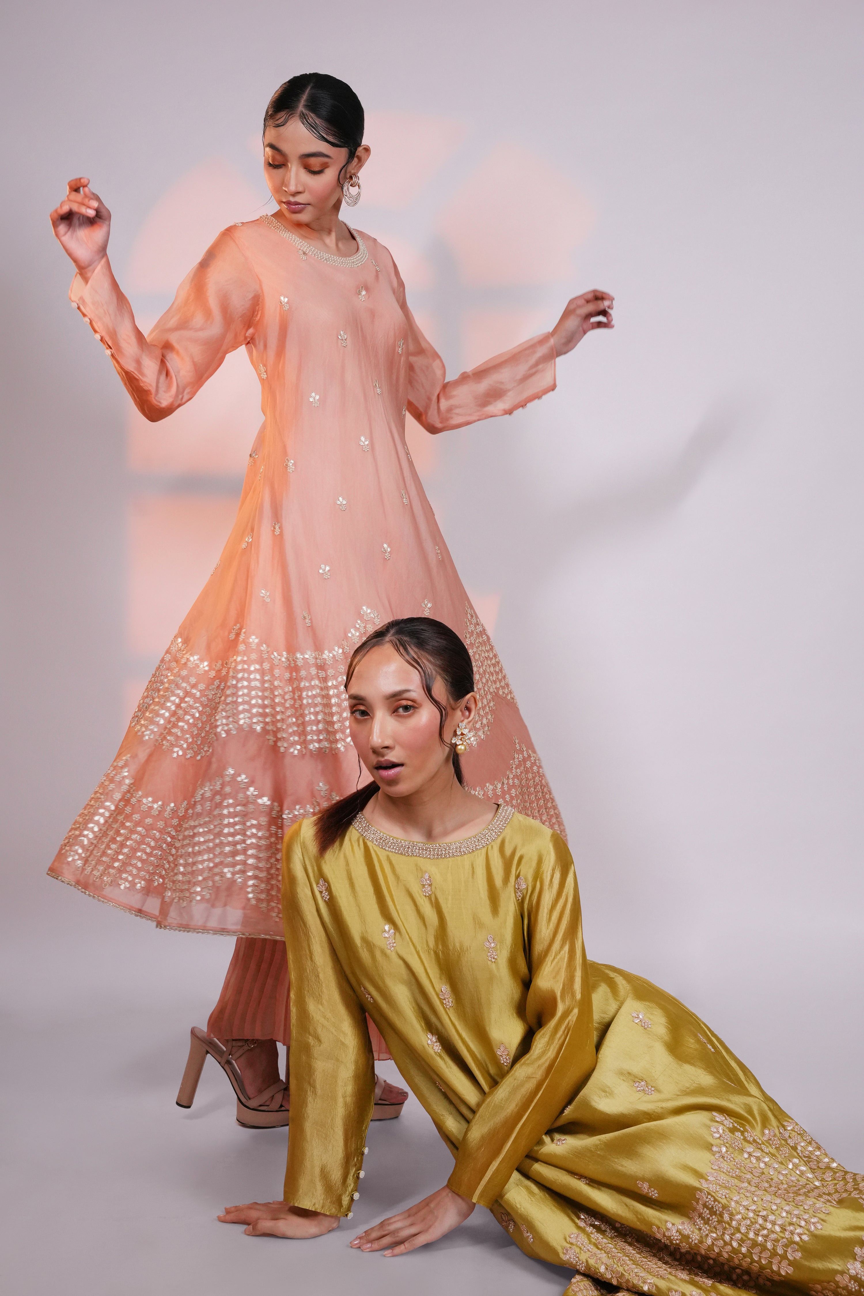 Peach Gota Organza Kurta