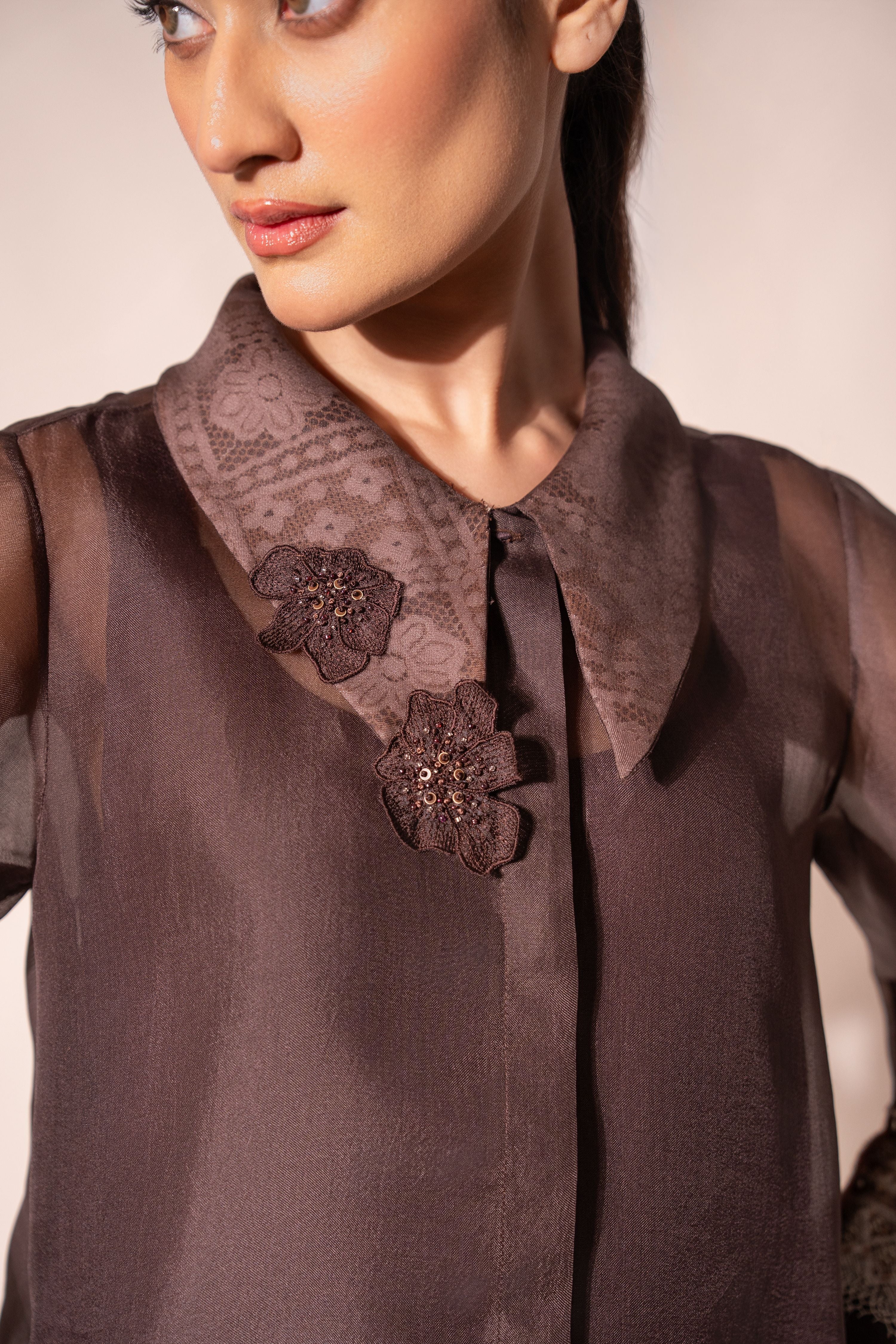 Dark Brown Long Collar Shirt