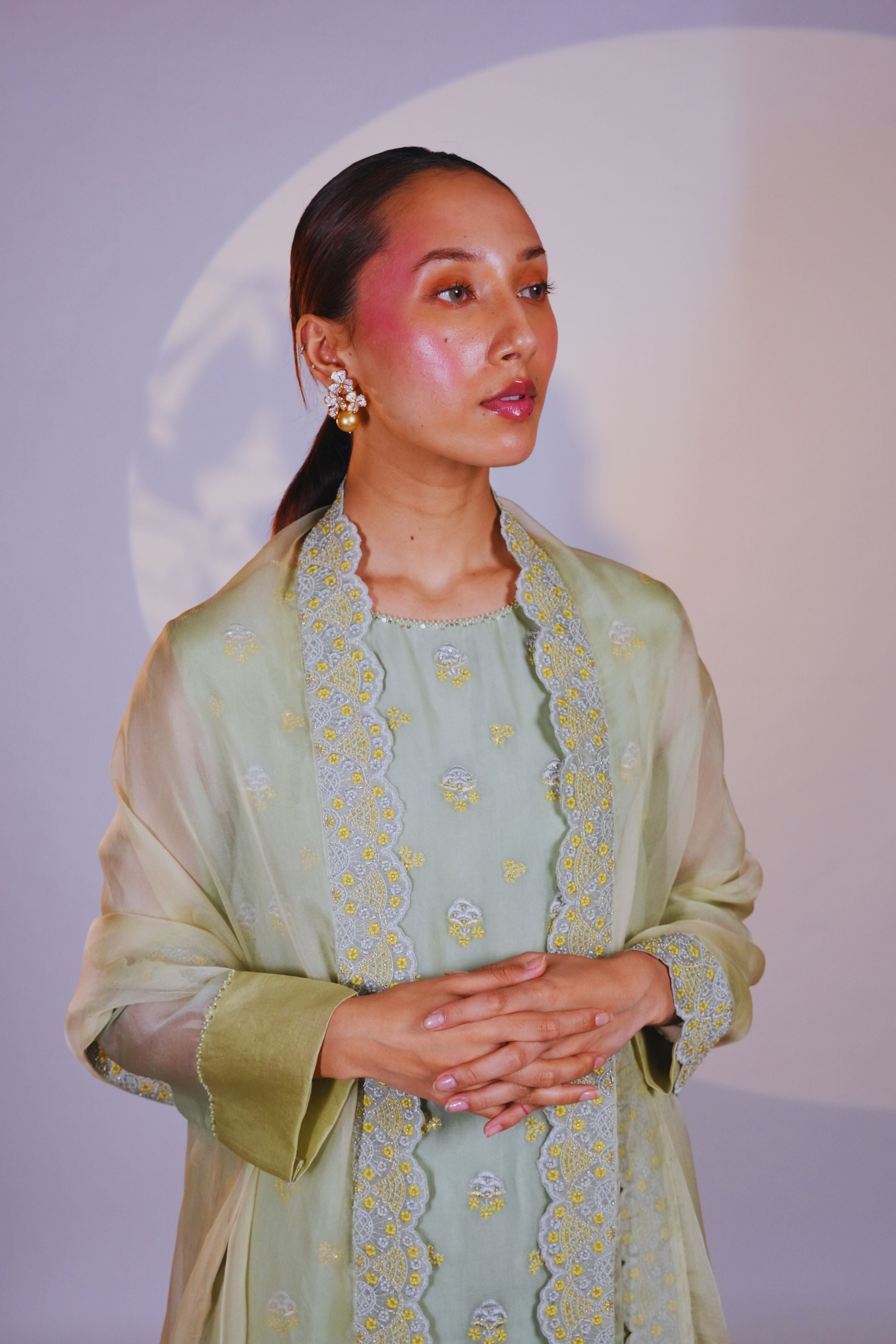 Green Organza Kurta
