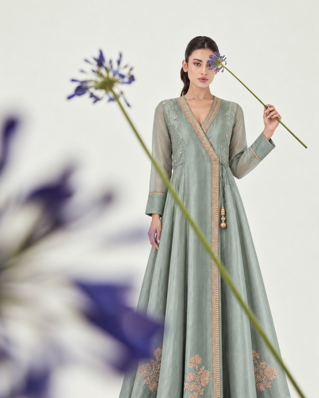 Grey Blue Banarasi Angrakha