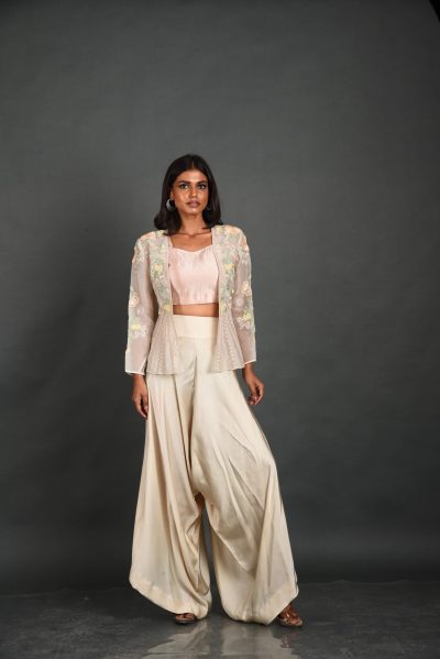 Beige Organza Kurta With Pant and Dupatta
