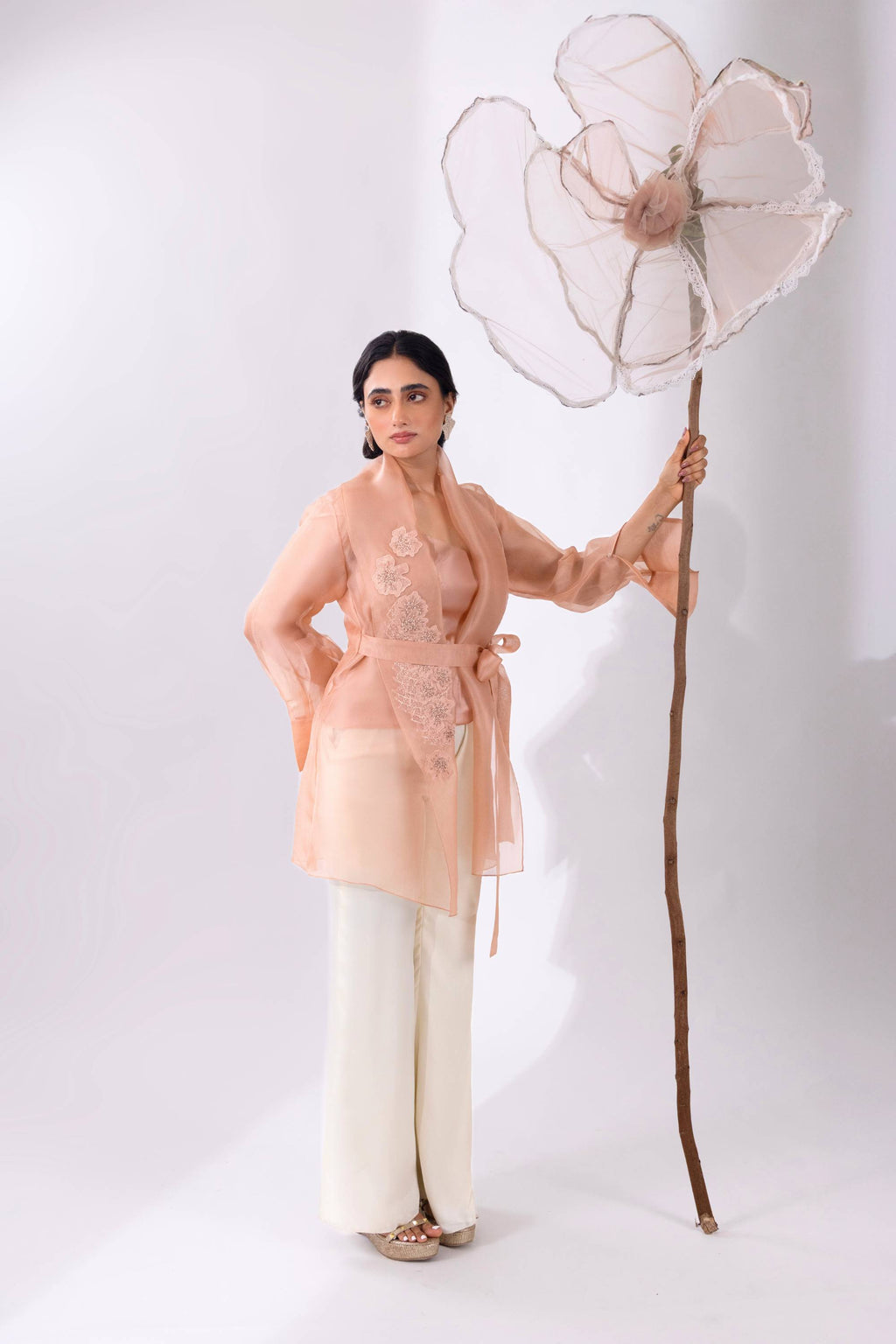 Peach Overlay Organza Jacket