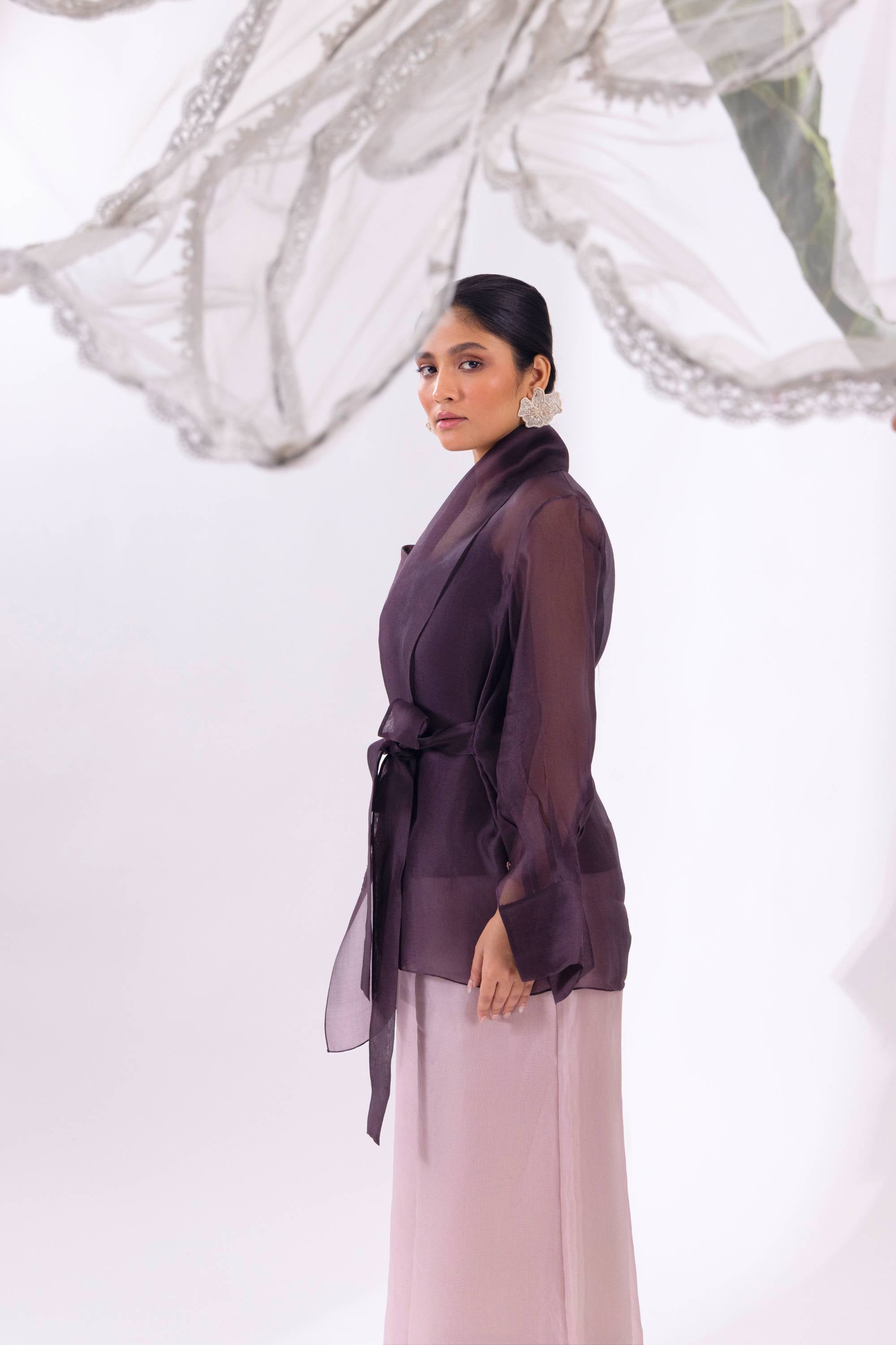Brown Overlay Jacket With Pant