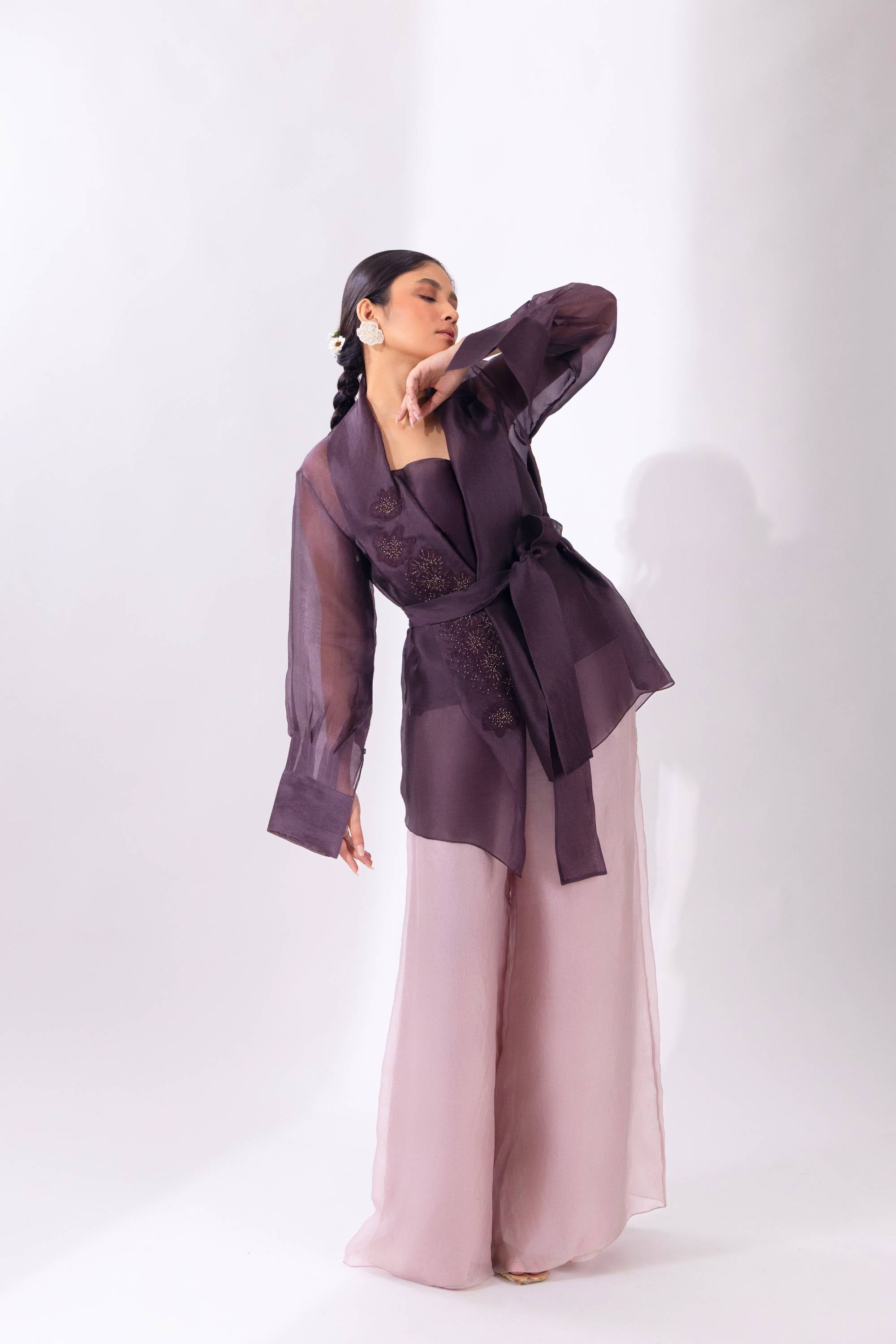 Brown Overlay Jacket With Pant