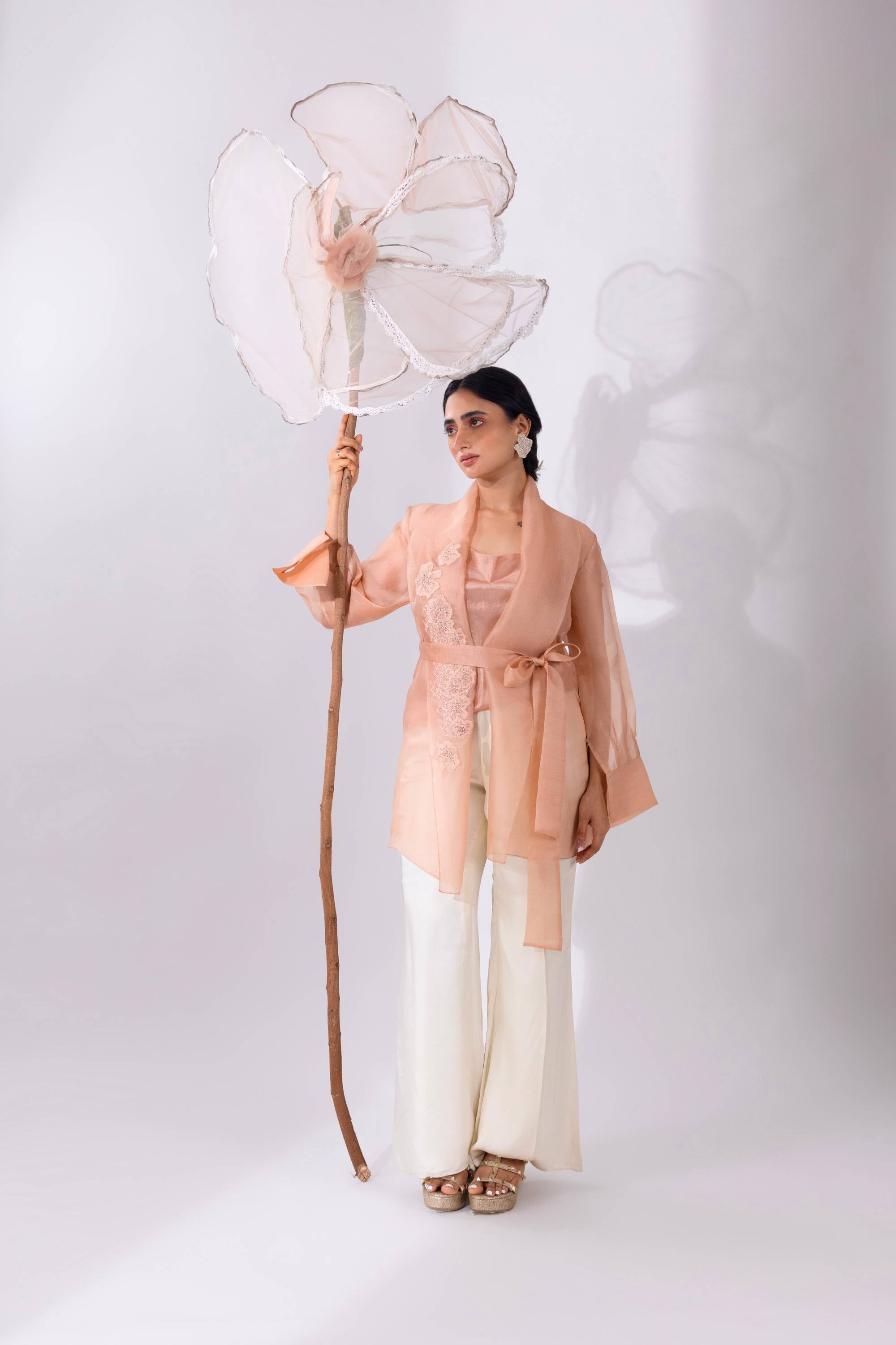 Peach Overlay Organza Jacket