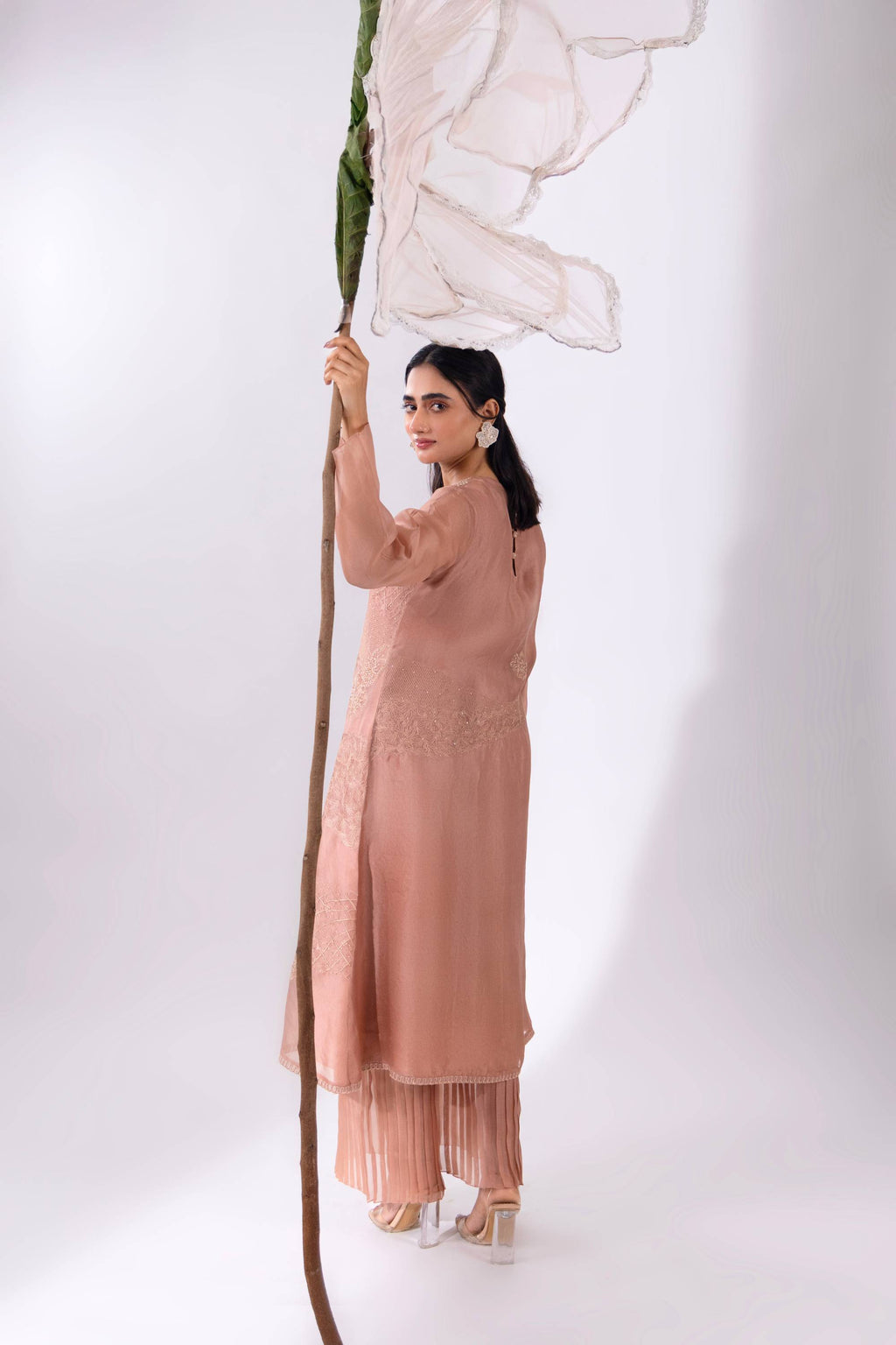 Brown A-line Organza Kurta With Pant
