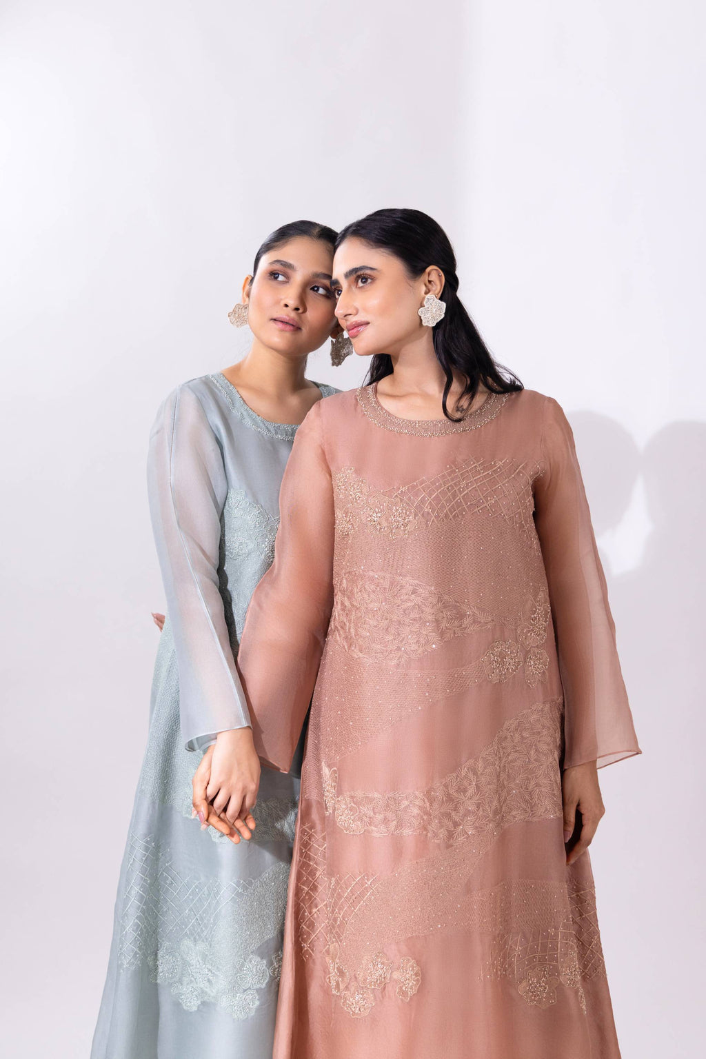 Brown A-line Organza Kurta With Pant